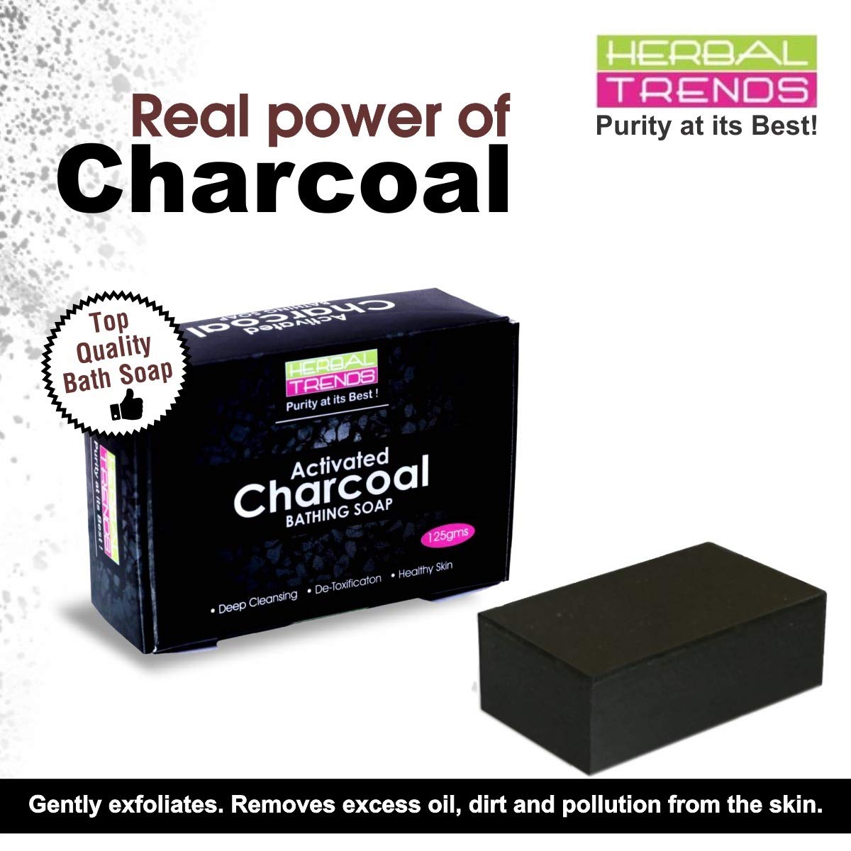 Herbal Trends Activated Charcoal Soap for Men & Women - 125g Natural Detoxifying Face & Body Cleanser - Handmade Vegan Bath Soap (Pack of 2) - Perfect for Acne-Prone Skin & Deep Pore Cleansing