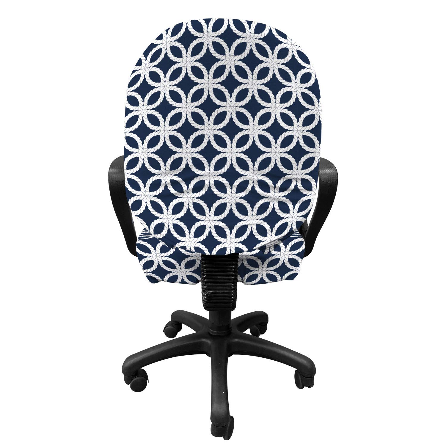 Ambesonne Navy Blue Office Chair Slipcover - Geometric Ocean Travel Pattern Stretch Fabric Cover, Standard Size (Dark Blue & White) - Perfect for Home Office, Gaming Chair, or Dining Room Seat Protection