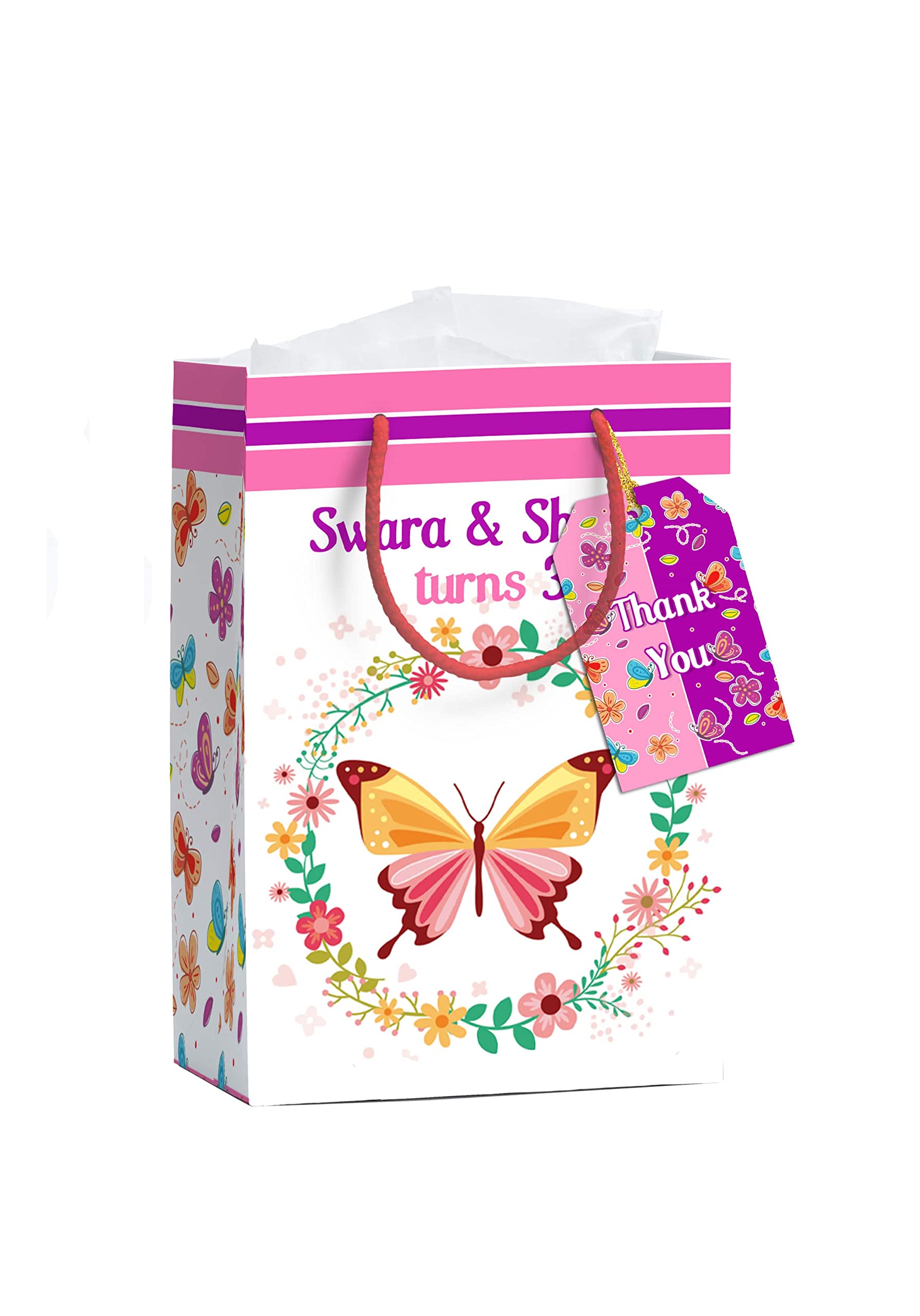 10 Pack Butterfly Theme Gift Bags for Birthday Party Favors - 9x6x2.8 Inch Printed Butterfly Design Paper Bags | Perfect for Baby Showers, Wedding Favors & Party Decorations