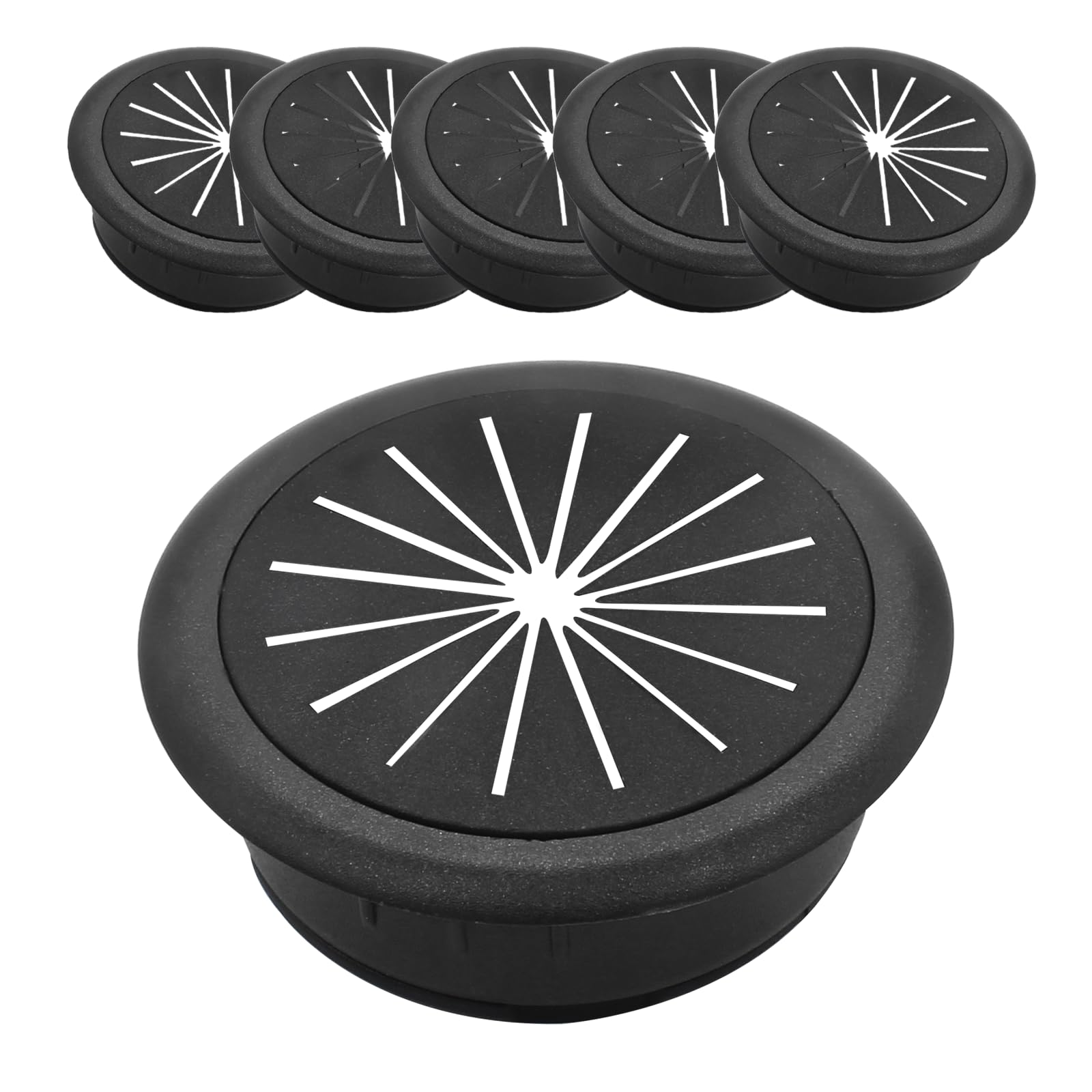 6Pcs Flexible Desk Grommets - 2 Inch (50mm) ABS Cable Management Hole Covers for PC Computer Desk - Black Wire Organizer for Home & Office Use (Cable Management Solution for Clean Workspace)