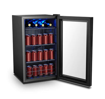 70L Black Beverage Cooler Refrigerator - Perfect for Home, Office, and Party Drinks Storage