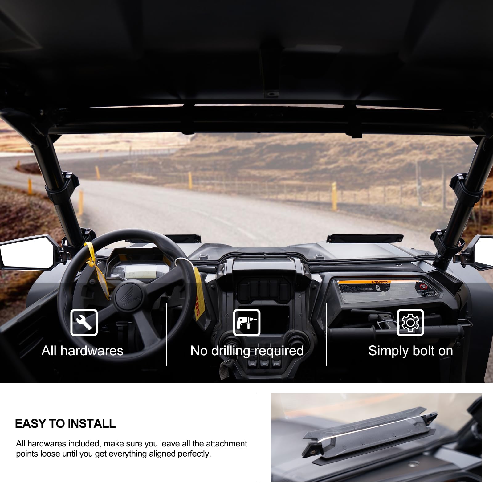 KIWI MASTER Hard Coat Poly Vented Full Windshield for 2019-2025 Honda Talon 1000R/X/X4/R4 | Heavy Duty Polycarbonate UTV Accessories | Scratch Resistant Windshield for Off-Road & Trail Riding