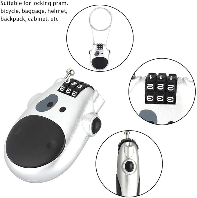 CL131 Retractable 3-Dial Combination Cable Lock - Silver | Secure Laptops, Bikes, Lockers & Gym Bags | Anti-Theft Security for Home, Office & Travel
