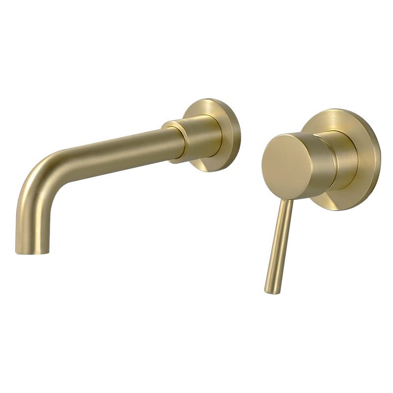 SHAUNI Brushed Gold Wall Mounted Bathroom Faucet - Single Handle Brass Vessel Sink Faucet with 360° Swivel Spout for Modern Bathroom & Powder Room Renovation