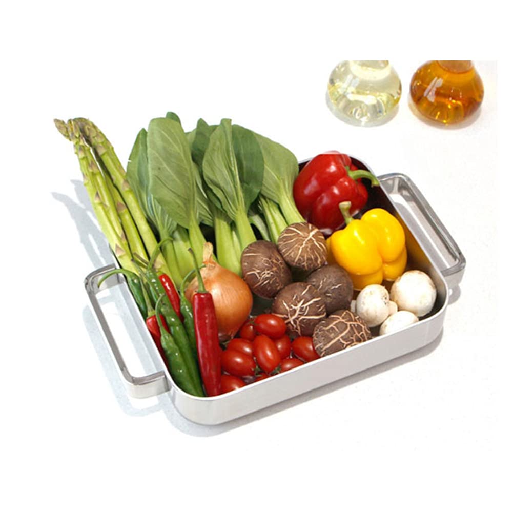5-Ply Stainless Steel Rectangular Griddle Pan for Induction, Gas & BBQ Grills - 11.4