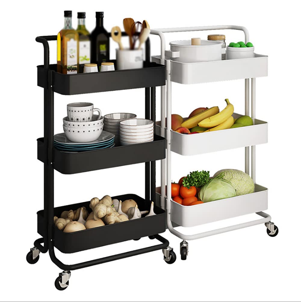 3-Tier Rolling Utility Cart with Wheels - Mobile Storage Organizer for Kitchen, Bathroom, Office & Coffee Bar - White | Perfect for Makeup Storage, Salon Supplies & Home Organization