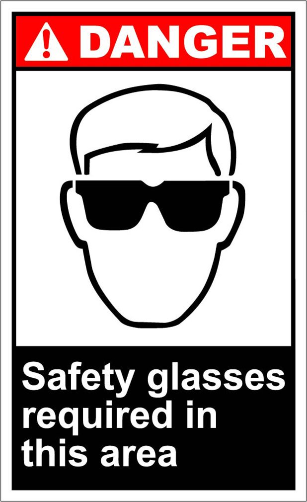 OSHA ANSI Safety Glasses Required Sign - Aluminum Vertical Metal Warning Sign 18x24 Inches, Weatherproof for Indoor/Outdoor Use - Danger Zone Personal Protection Labels with Border for Workplace, Construction Sites & Hazard Areas
