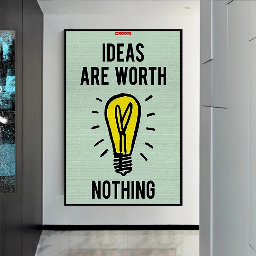 Alec Monopoly 'Ideas Are Worth Nothing' Playing Card Canvas Wall Art - Perfect for Game Rooms, Man Caves & Modern Home Decor