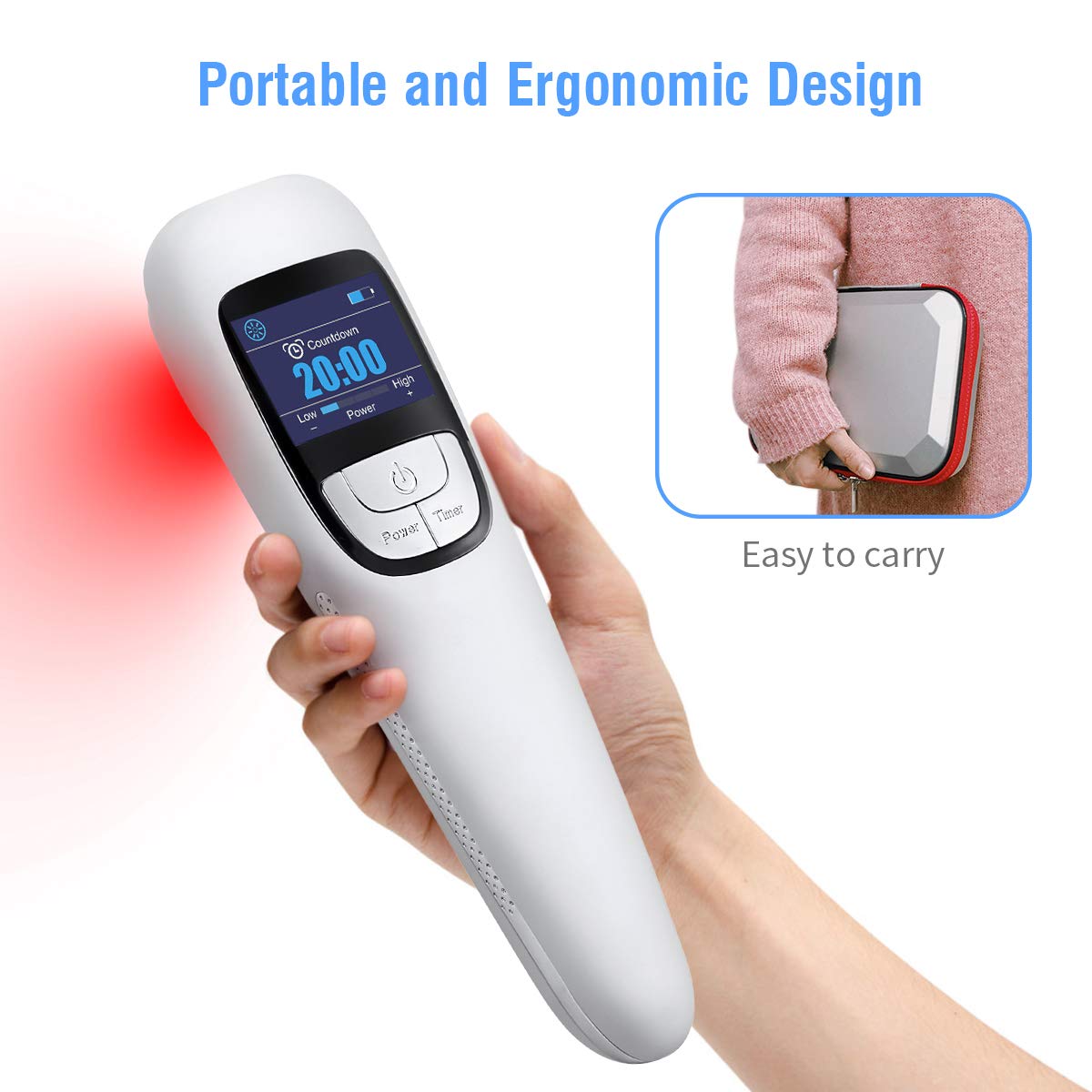 Red Light Therapy Device for Pain Relief - 13x650nm & 3x808nm LED, 4 Power & Timer Settings - Handheld Cold Laser Therapy for Shoulder, Back, Knee, Joint & Muscle Pain - Also Safe for Dogs, Pets & Horses - Perfect for Home Use, Sports Recovery & Chronic Pain Management