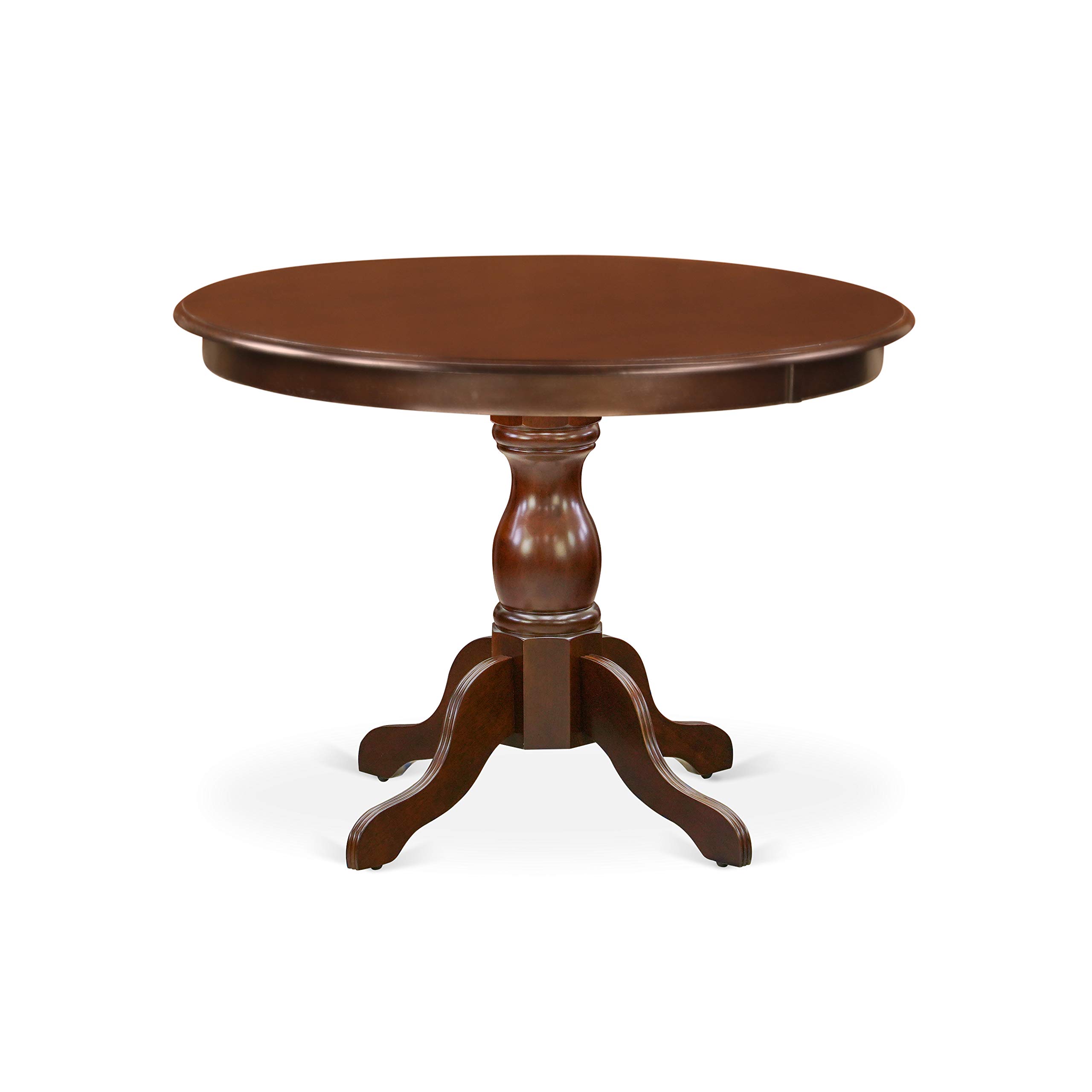East West Furniture HBDR3-MAH-01 3-Piece Round Dining Table Set with Pedestal Base & 2 Cream Linen Upholstered Chairs, 42x42 Inch, Mahogany - Perfect for Small Spaces, Breakfast Nooks & Cozy Apartment Dining Rooms