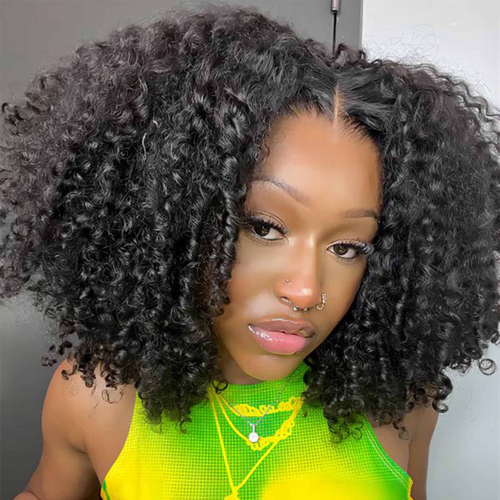 ISEE Wear and Go Glueless Wig - 16 Inch Afro Kinky Curly Lace Front Human Hair Wig with 7x5 HD Lace for Women | Pre-Cut & Pre-Plucked | Perfect for Daily Wear, Parties & Protective Styling