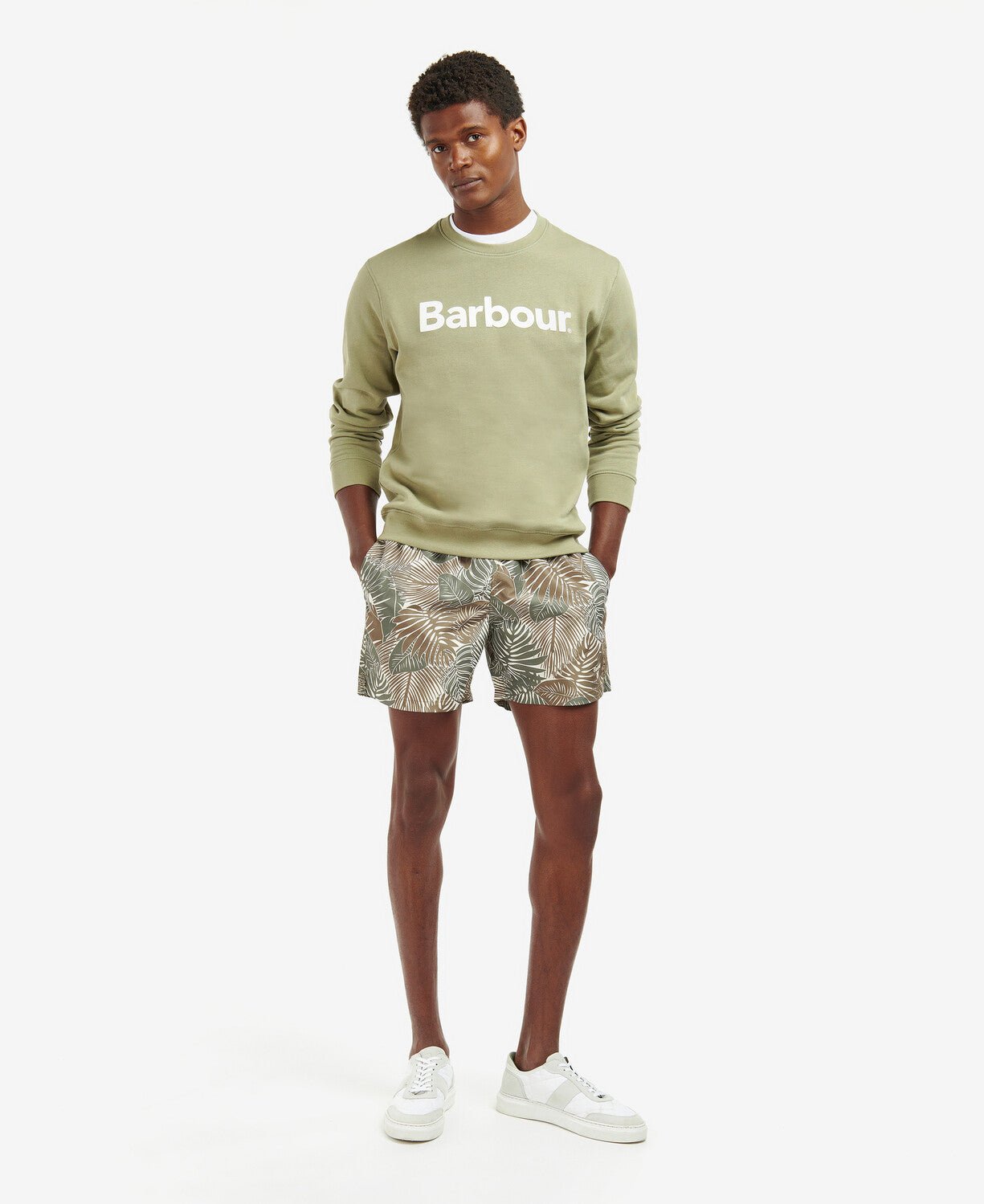 BARBOUR LEAF Swim Shorts for Men - Olive Green Quick-Dry Swim Trunks for Beach, Pool & Water Sports