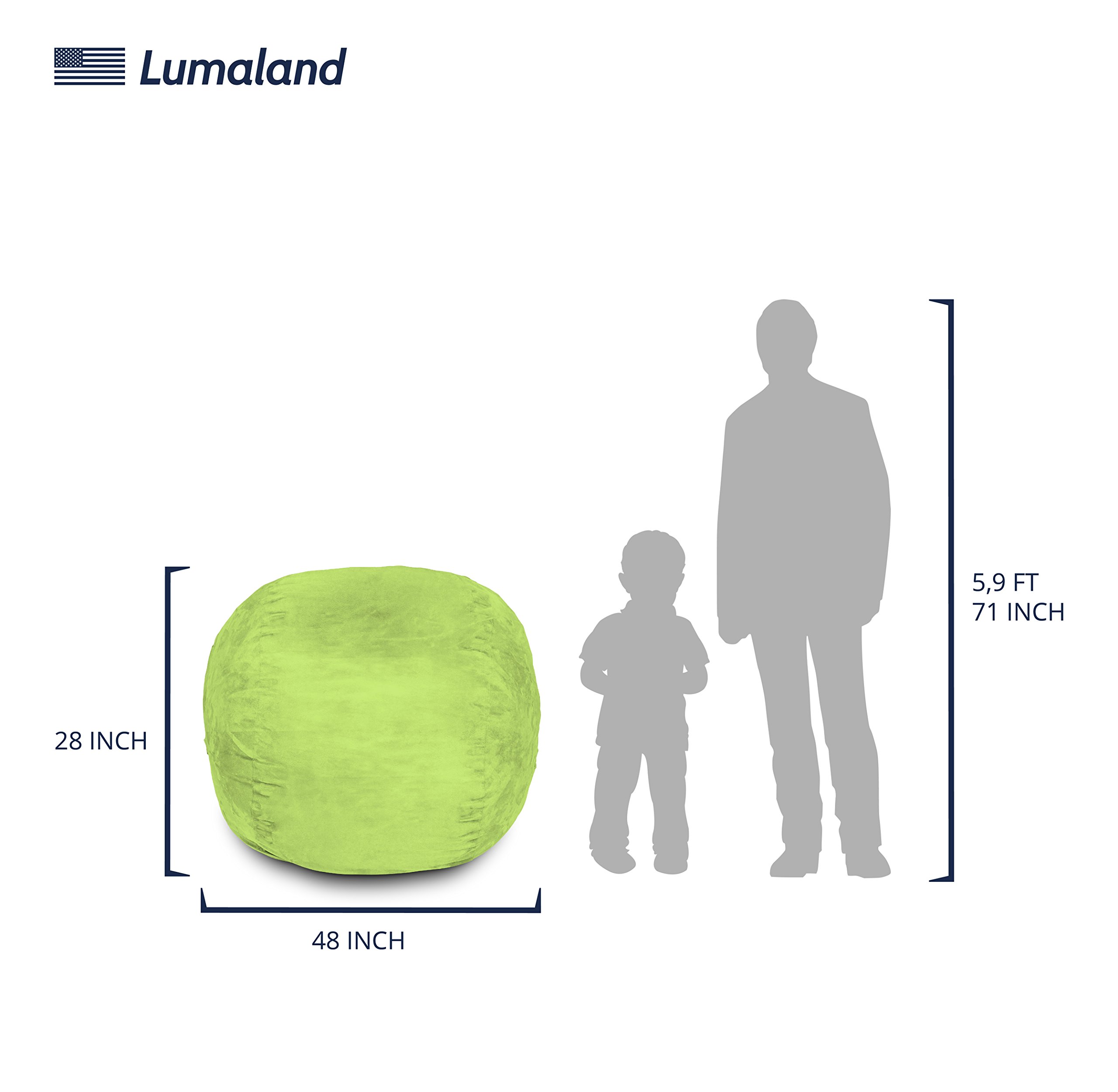 Lumaland 4ft Microsuede Bean Bag Chair - Ultra Soft Foam Filled Washable Lounge Chair for Kids Teens Adults & Pets - Light Green Bean Bag Sofa for Dorm Room, Living Room, Bedroom & Game Room Relaxation