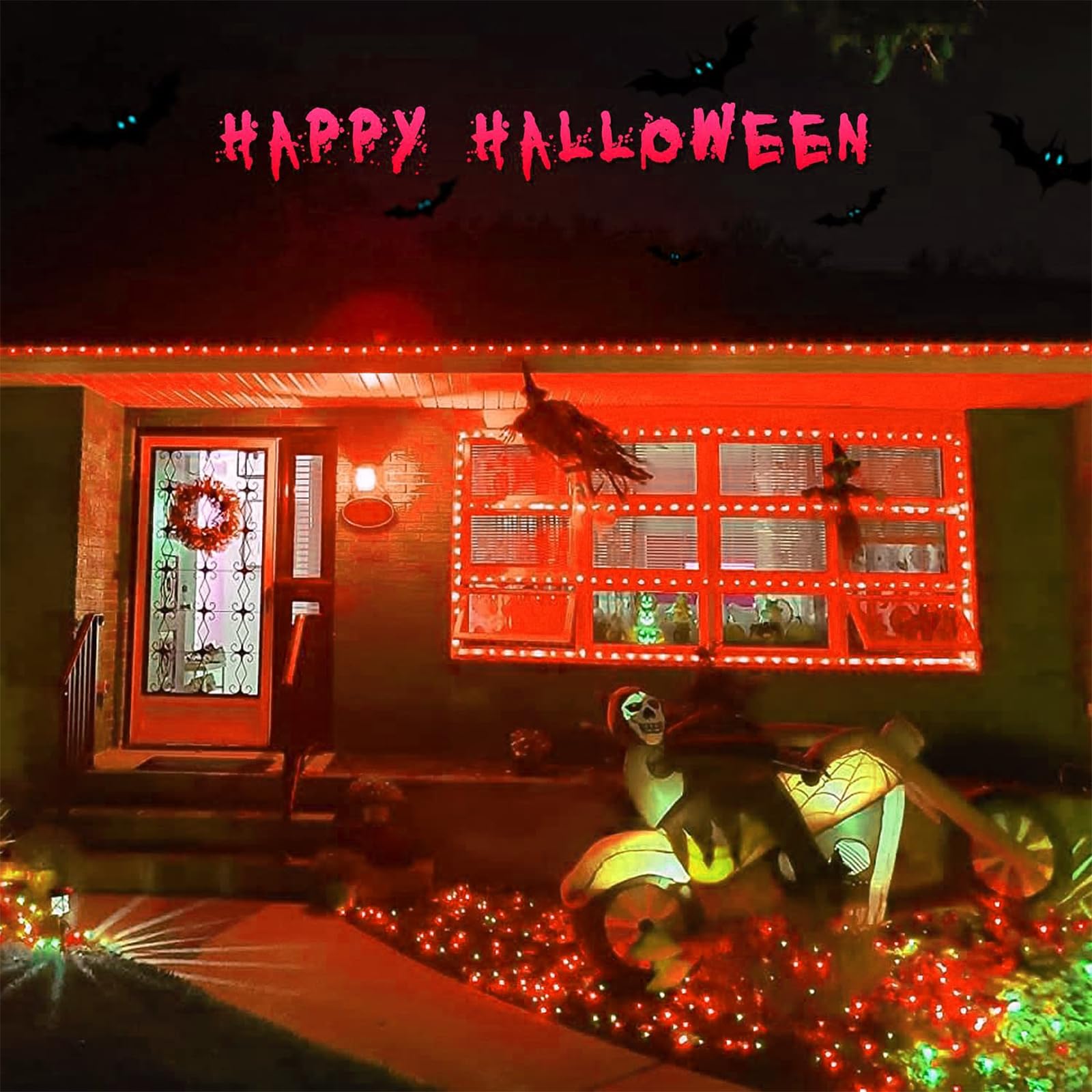 YEGUO 4 Pack Orange Solar Halloween Lights Outdoor Waterproof - 33ft 100 LED Solar Fairy Lights with 8 Modes | Perfect for Halloween Decorations, Garden, Patio, and Party Lighting