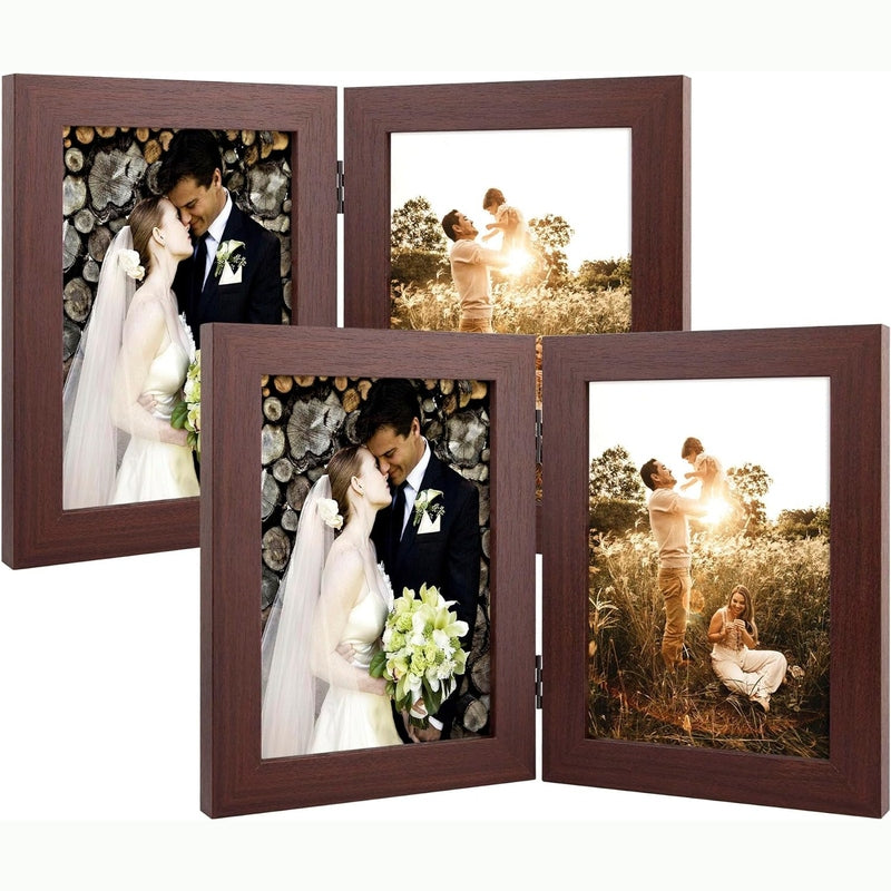 Double Vertical Hinged Photo Frame with Real Glass - Perfect for Displaying Wedding, Family & Graduation Photos - Home & Office Decor