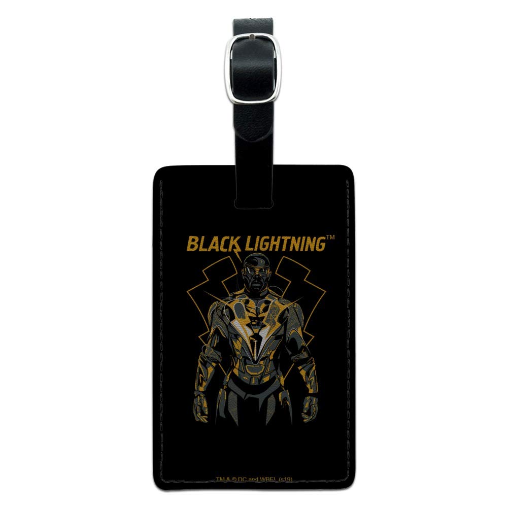 Black Lightning Graphic Rectangle Leather Luggage Tag - Durable Carry-On ID Tag for Suitcases & Travel Bags - Perfect for Business Trips, Vacations & Airport Identification