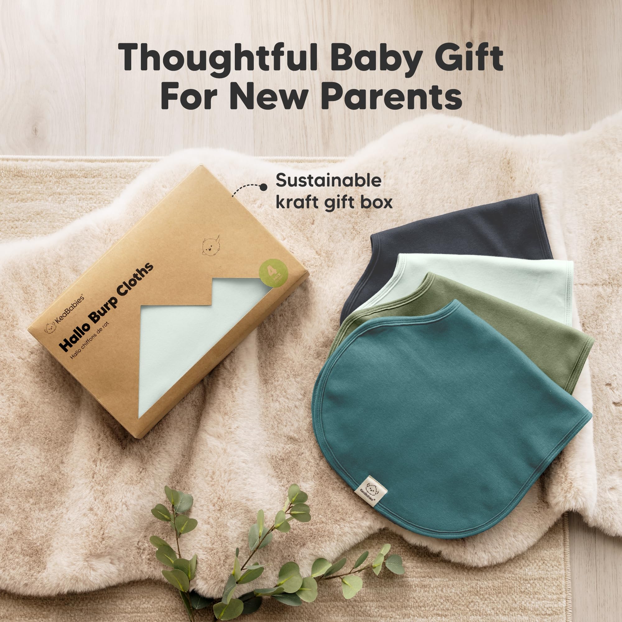 KeaBabies 4-Pack Organic Cotton Baby Burp Cloths for Newborns - Extra Large, Super Absorbent & Ultra Soft Burping Cloths Set for Boys & Girls | Perfect for Feeding, Spit-Up Protection & Gentle Skin Care (Eclipse Design)