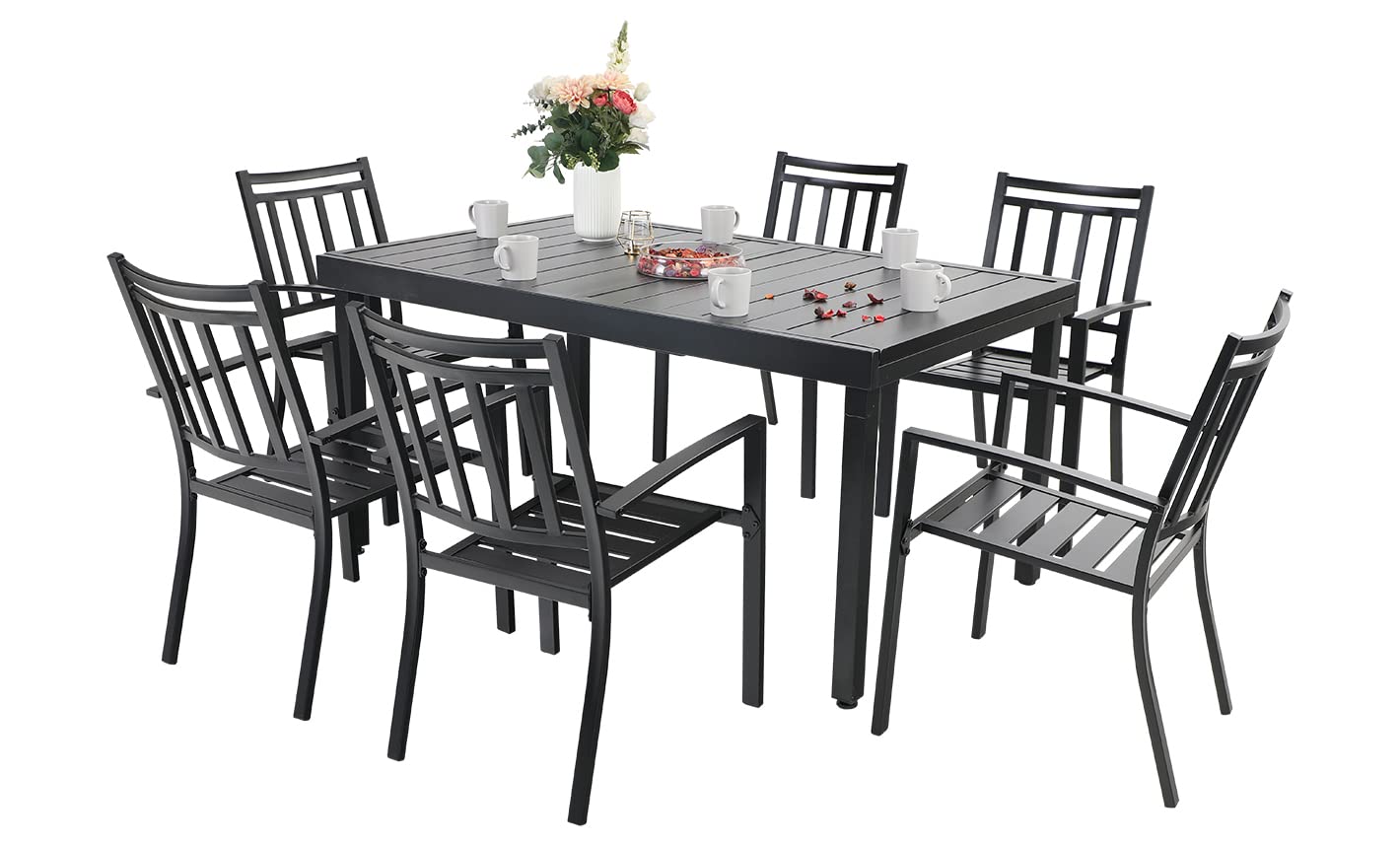 Sophia & William 7-Piece Outdoor Dining Set with 6 Metal Chairs & 1 Expandable Rectangle Table - Modern Patio Furniture for Poolside, Porch, Backyard | Perfect for Outdoor Entertaining, BBQ Parties & Family Gatherings