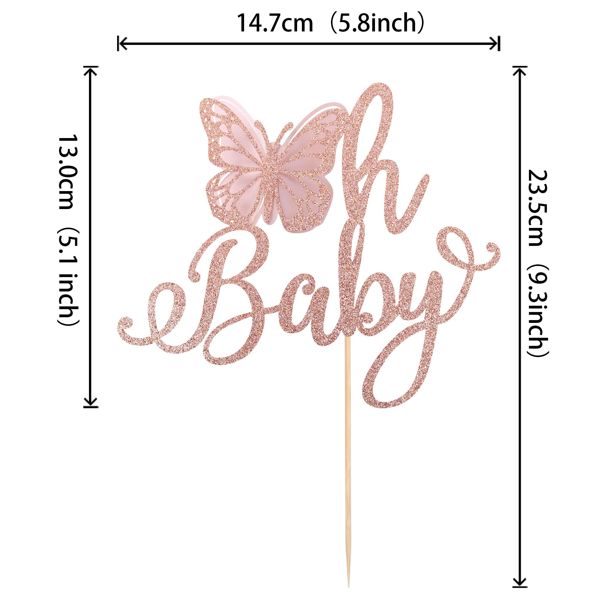 Rsstarxi 1 Pack Rose Gold Glitter Butterfly Cake Topper - Gender Reveal & Baby Shower Decorations for Girls Birthday Parties, Baby Showers, and Cake Decorating