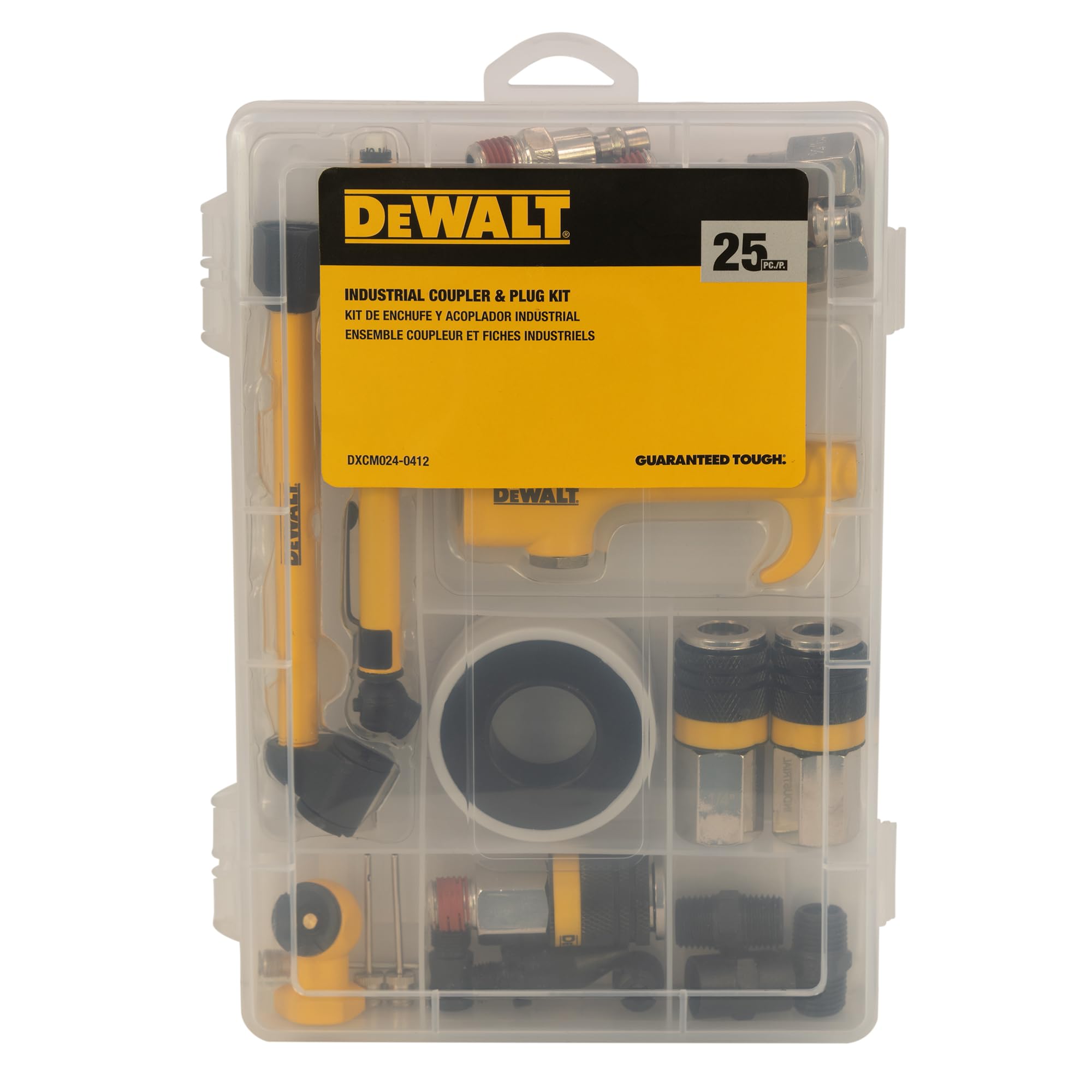 DEWALT 25-Piece Industrial Air Coupler and Plug Kit with Inflator, Analog Pressure Gauge & Hose - Perfect for Tire Inflation, Pneumatic Tools & Workshop Air Compressor Systems