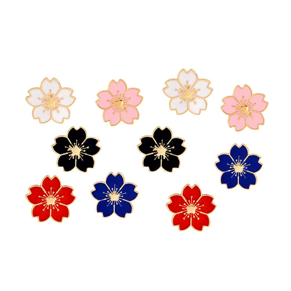10 Pcs Sakura Brooch Pins - Cherry Blossom Enamel Lapel Pins for Women & Men - Cute Floral Coat Jacket Hat Badge Accessories - Perfect for Office Wear, Weddings, and Spring Fashion Outfits