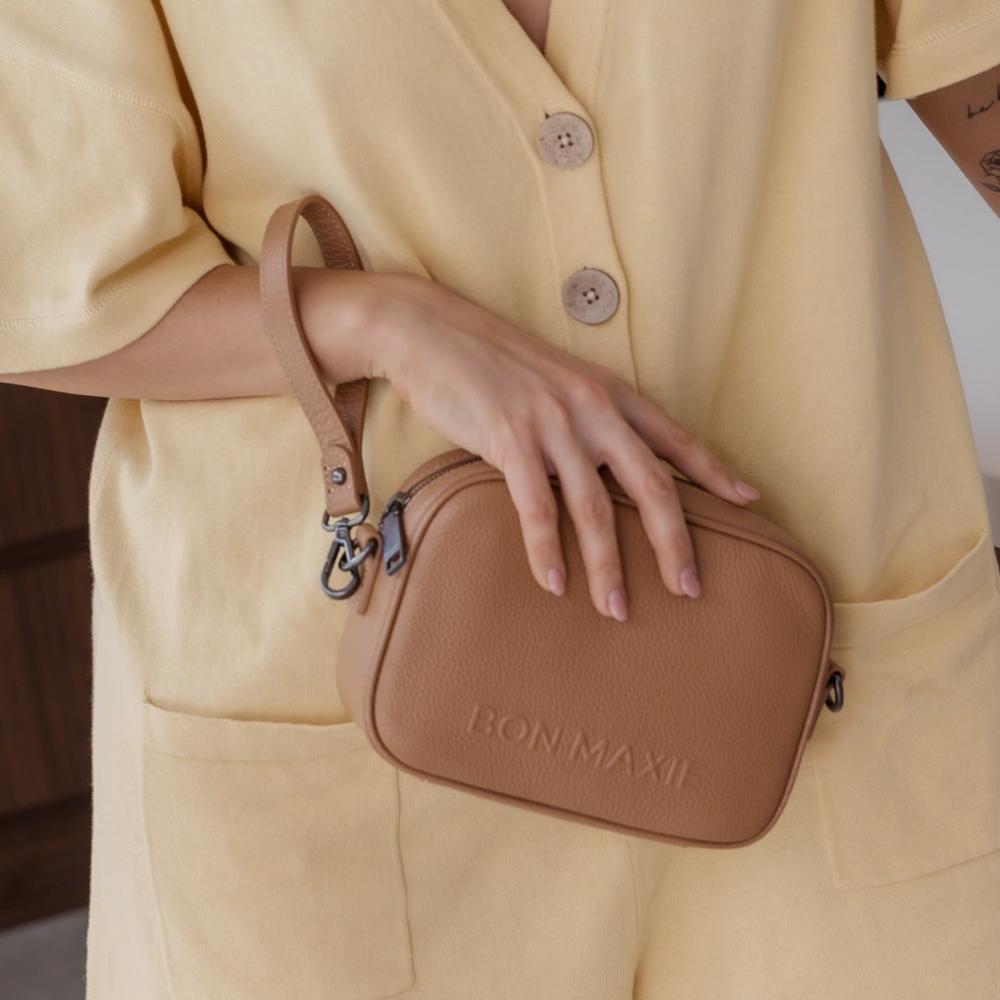 Mini Sidekick Leather Wallet Crossbody Bag - Tan Brown Genuine Leather for Women - Perfect for Travel, Shopping & Everyday Use