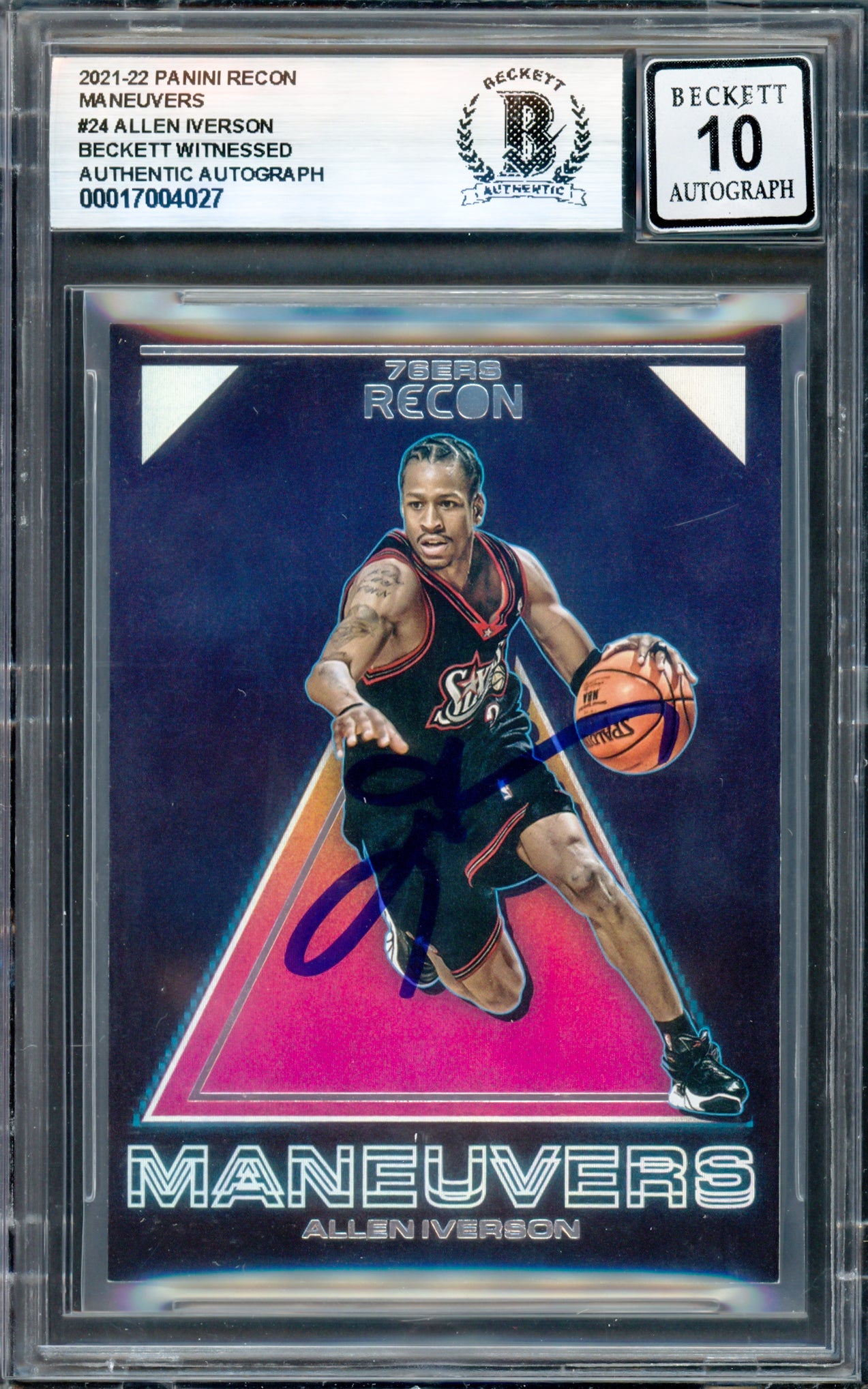 Allen Iverson Autographed 2021-22 Panini Recon Maneuvers Basketball Card #24 Philadelphia 76ers - Beckett BAS Gem Mint 10 Grade with Witness #17004027 - Perfect for NBA Collectors, Sports Memorabilia Enthusiasts, and 76ers Fans Display