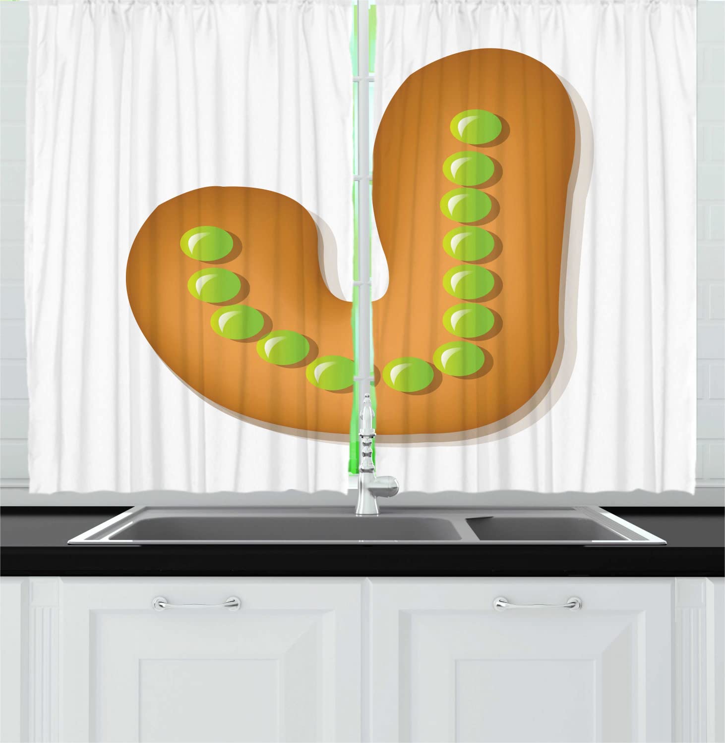 Ambesonne Christmas Alphabet Kitchen Curtains - J Letter Dotted Gingerbread Cookie Design, 2 Panels Rod Pocket Drapes 55