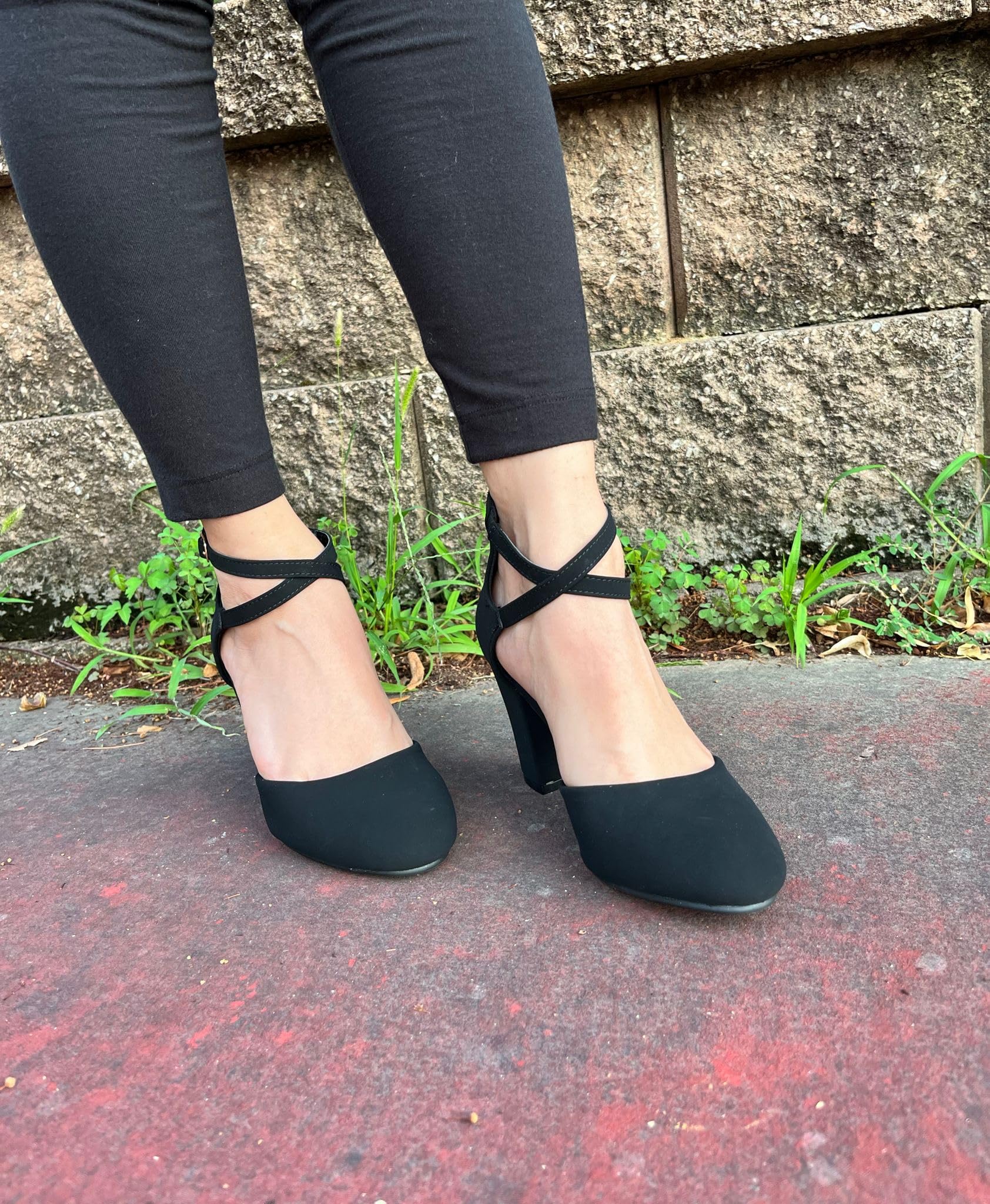 TOP Moda Women's Chunky Block Heel Pumps - Closed Toe Ankle Strap Dress Shoes for Work, Party & Wedding | Comfortable & Stylish Women's Fashion Shoes