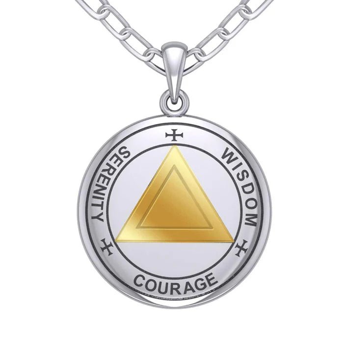 14K Gold Accent Sigil Seal of AA Recovery Silver Necklace with Chain - Spiritual Healing Jewelry for Meditation & Recovery Support