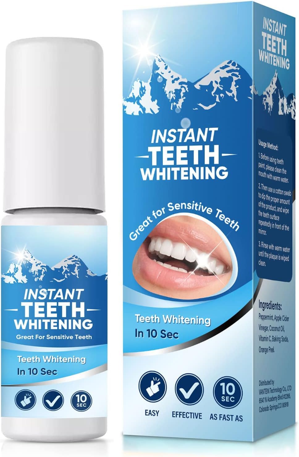 Instant Teeth Whitening Paint - Portable Tooth Polish for Uptight White Smile | On-the-Go Teeth Whitening Solution for Travel, Dates & Special Events