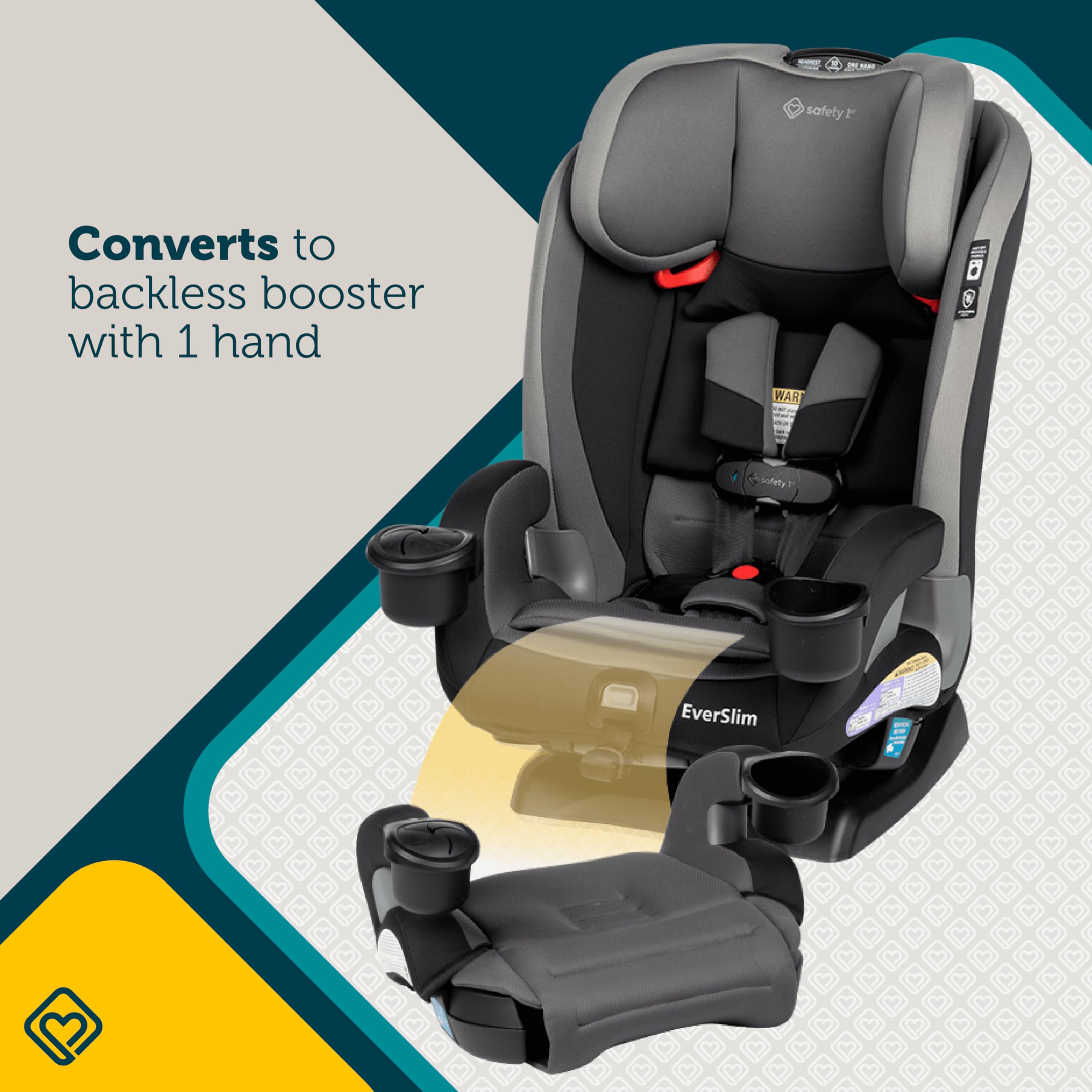 Safety 1st Everslim DLX Slim Convertible Car Seat - 4-in-1 Child Safety Car Seat for Babies 5-100 lbs | Rear & Forward Facing | Compact Design for Small Cars | Perfect for Travel & Daily Commute