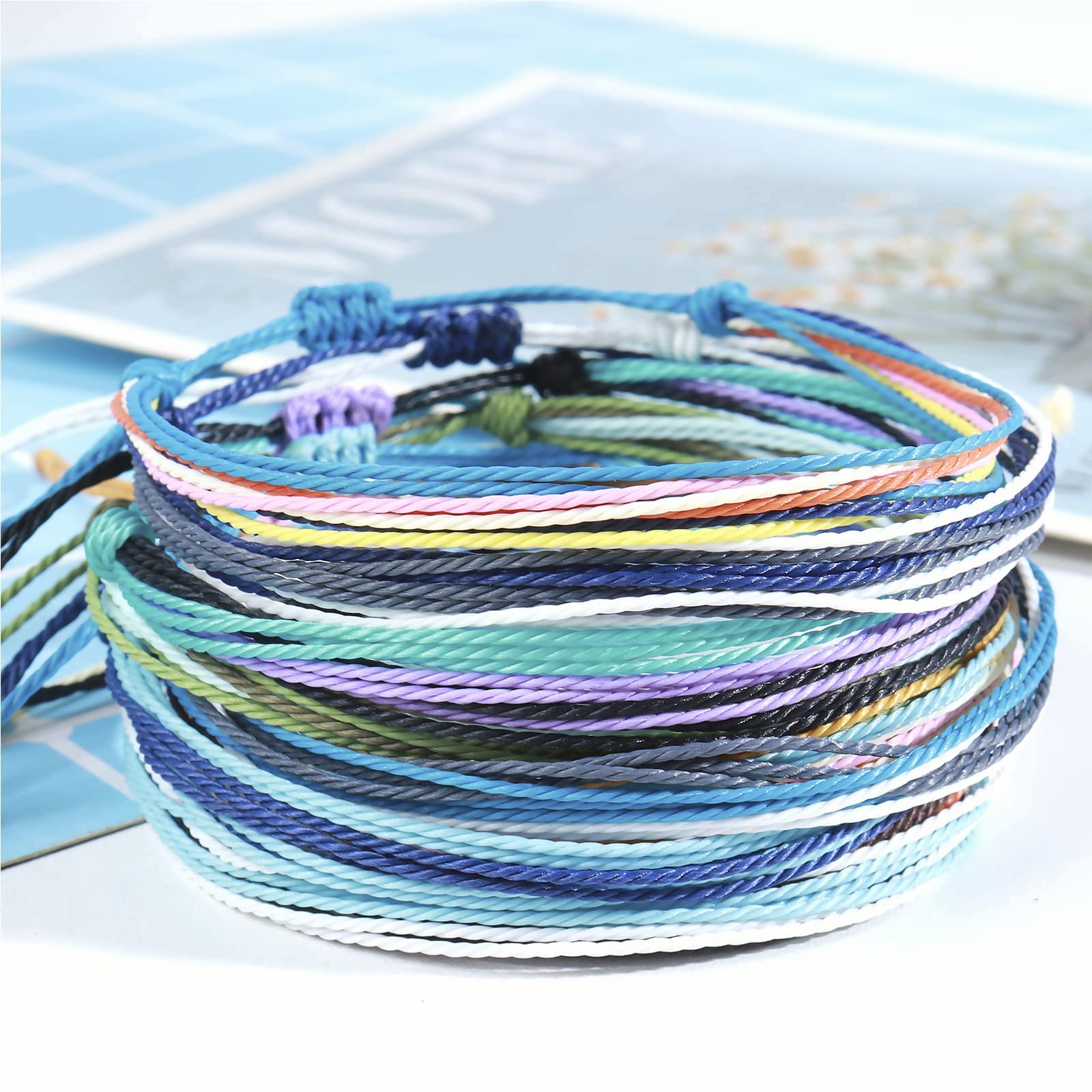 Boho Friendship Bracelets for Women - Adjustable Blue & Sunflower Beaded Bracelets, Stackable Surfer Beach Bracelets - Perfect for Summer, Gifts, Stocking Stuffers & Boho Style Accessories