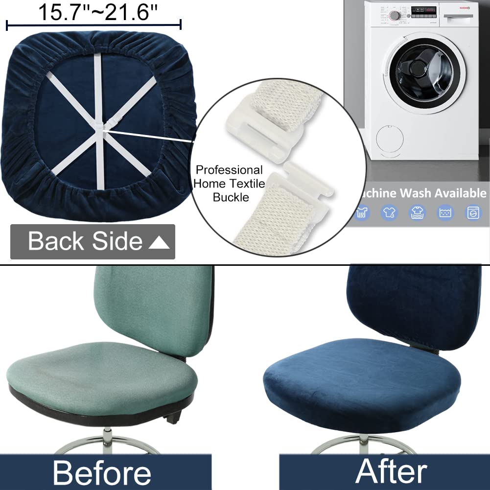 BUYUE Velvet Office Chair Seat Cover - Super Soft Stretchable Washable Dustproof Slipcover for Computer Desk Chair, Student Dorm (Navy Blue) | Home Office, Study Room & Workspace Protection