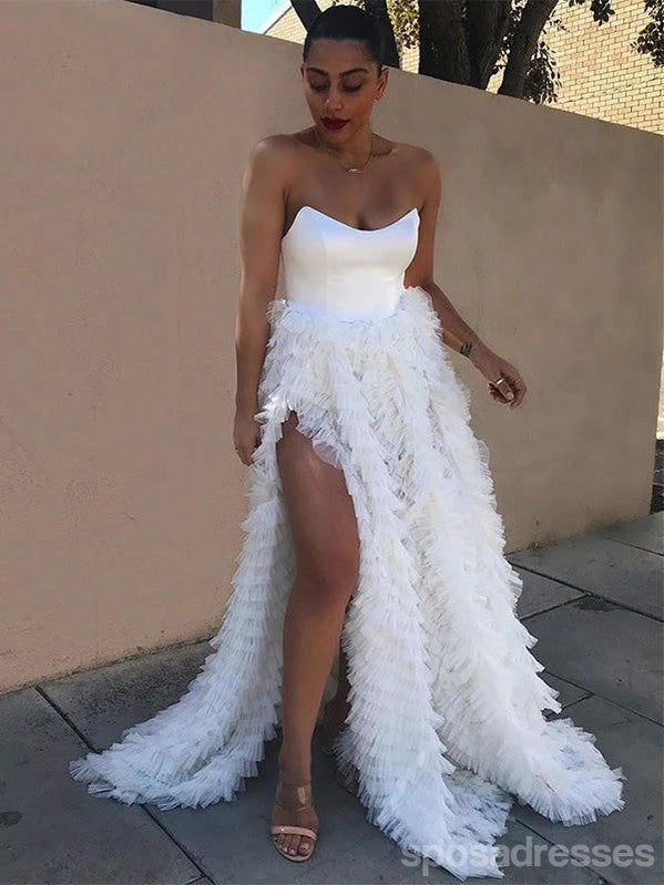 Elegant White A-Line High Slit Maxi Long Prom Dress for Women - Formal Evening Gown for Party, Wedding & Special Occasions