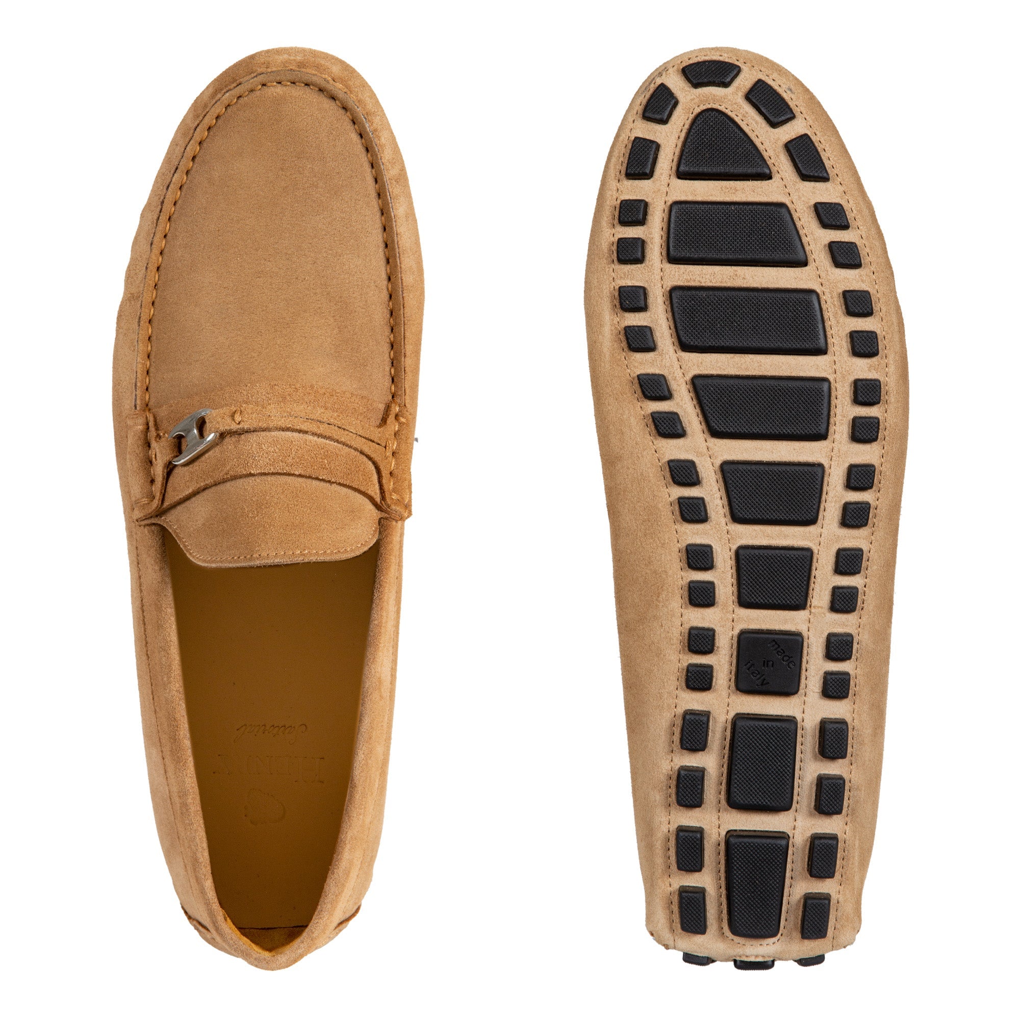 Premium HENRY SARTORIAL Men's Calf Leather Driving Loafers with Metal Trim in Camel Brown | Comfortable Business Casual & Formal Dress Shoes for Office, Parties & Special Occasions
