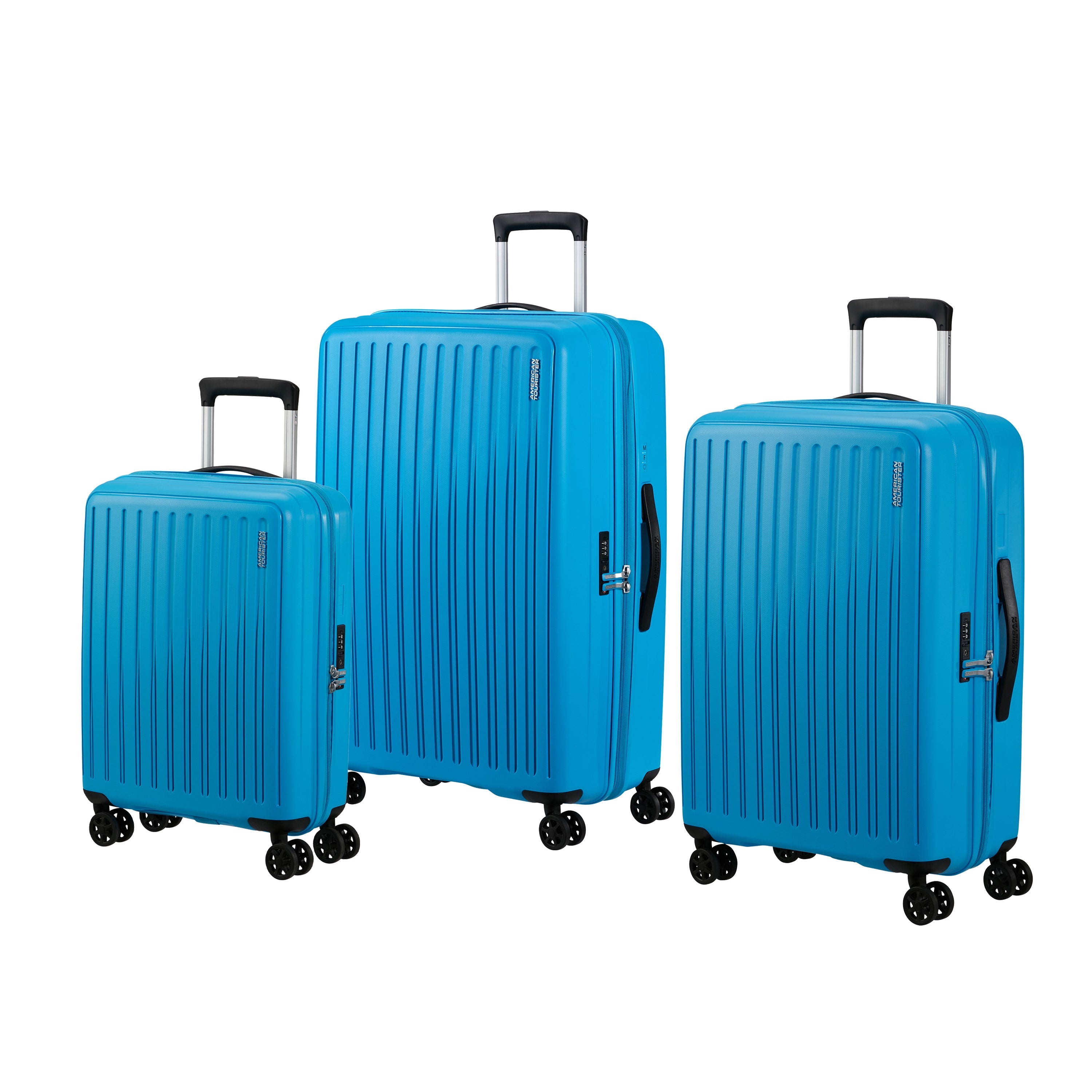 American Tourister Rejoy Spinner Expandable 3-Piece Luggage Set - Lightweight Hardshell Suitcase with 360° Wheels for Travel, Business & Vacation (Black)