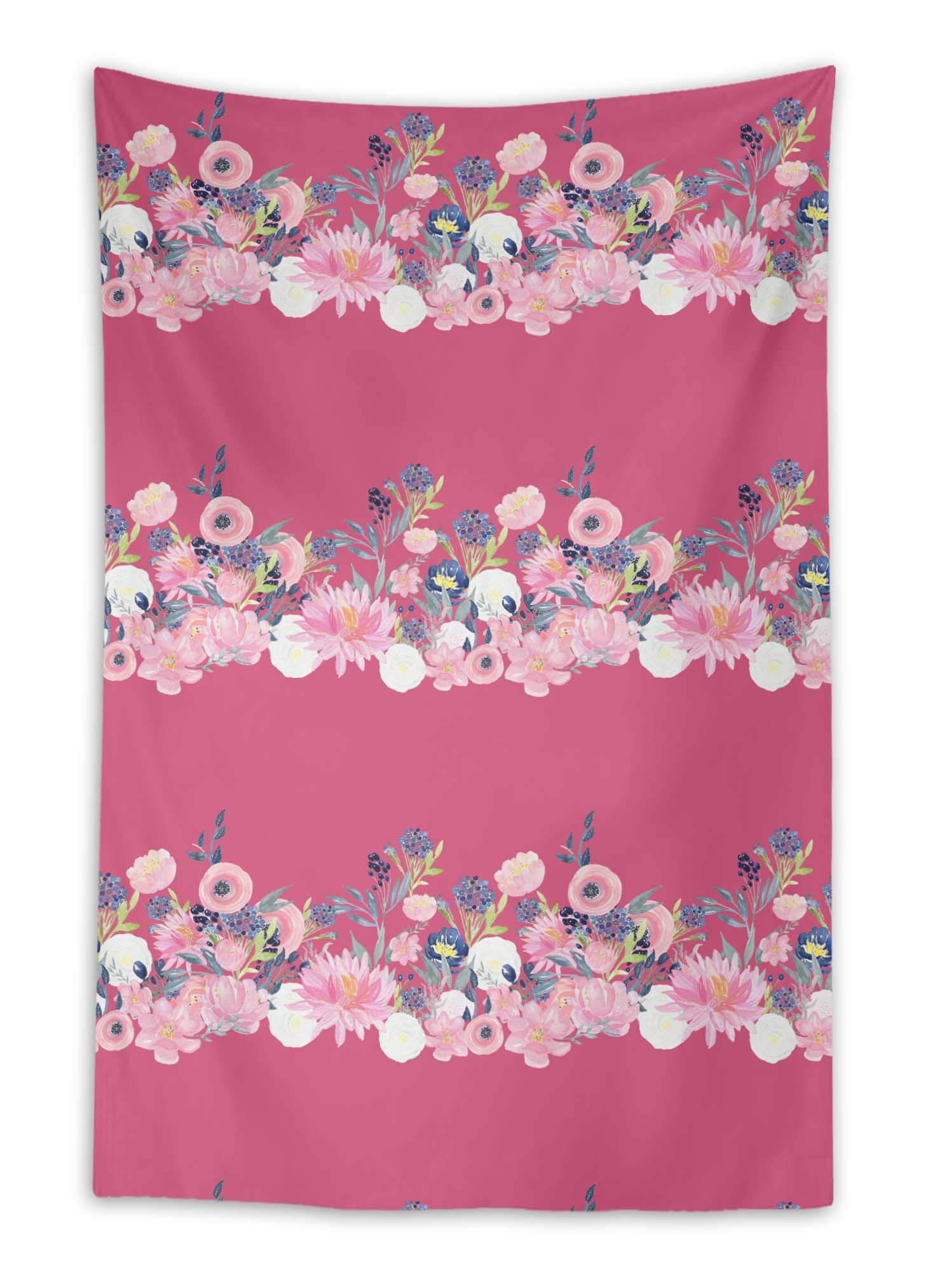 58 x 80 Inch Pink Ranunculus & Chrysanthemum Floral Printed Tapestry Wall Hanging - Boho Chic Bedroom Decor, Living Room Wall Art, Dorm Room Aesthetic | Perfect for Home Decor, Wedding Backdrop & Photo Booth