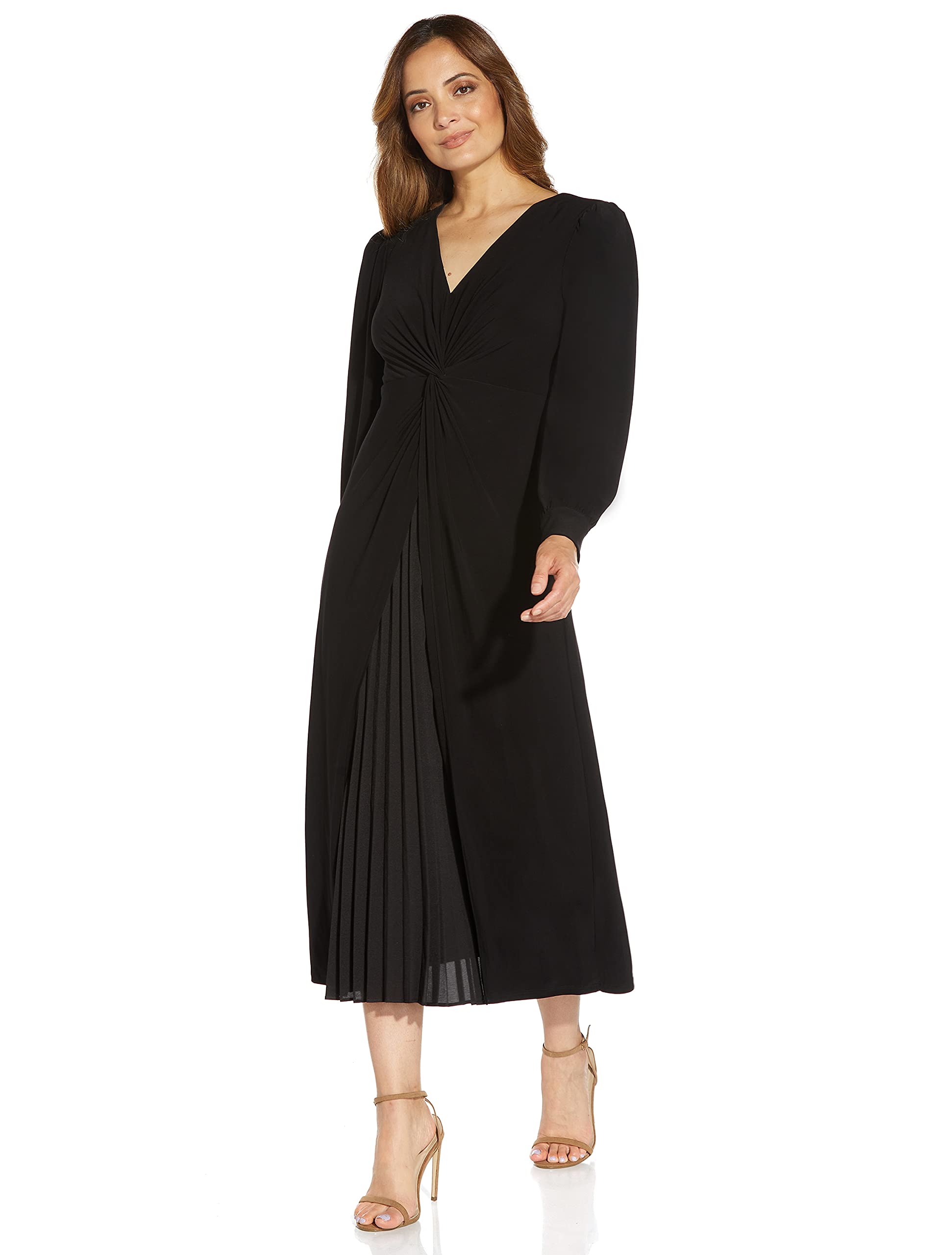 Adrianna Papell Women's Jersey Pleated Midi Dress - Elegant Flowy Knee-Length Dress for Weddings, Parties & Special Occasions