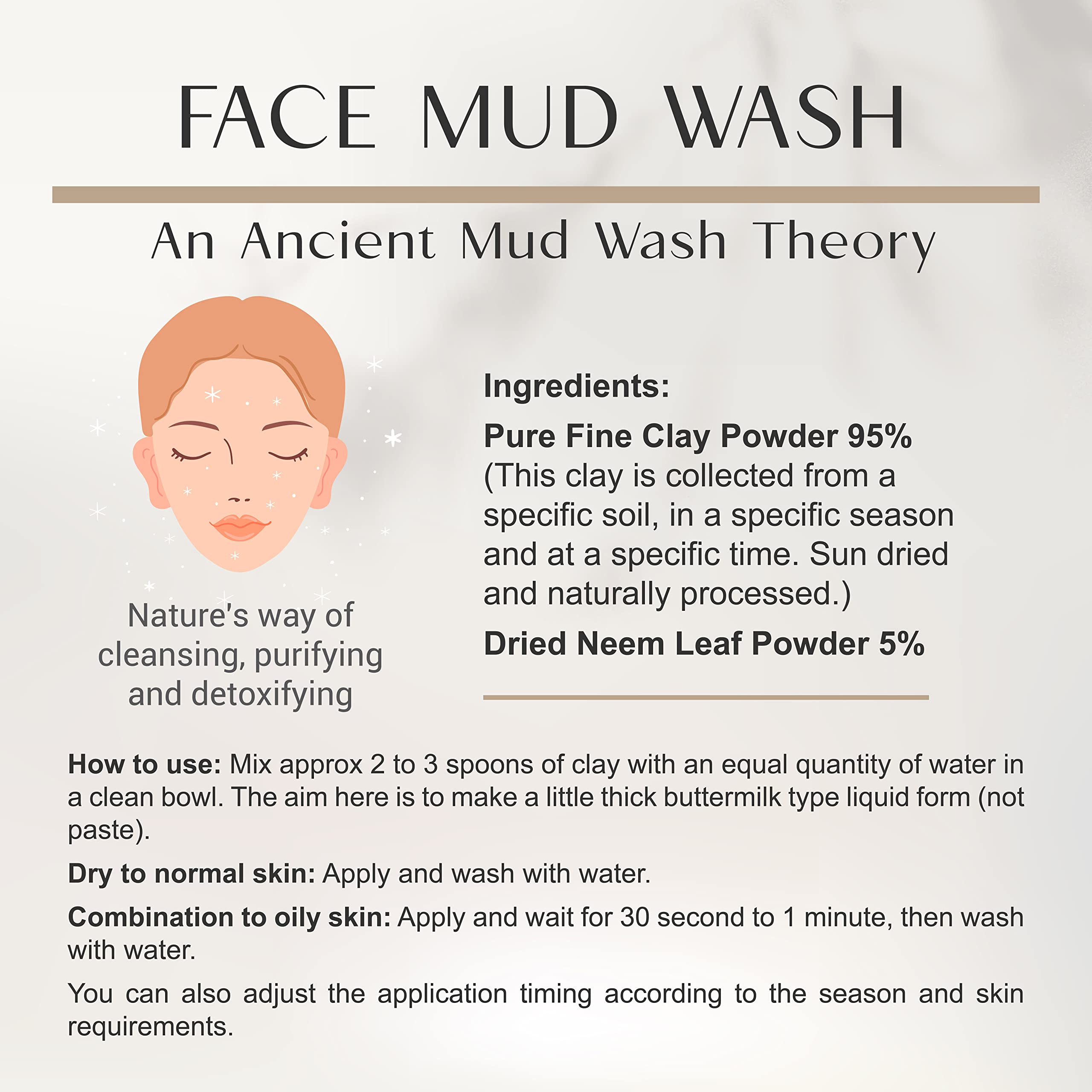 Basiclean Herb's Face Mud Wash - Natural Herbal Face Wash Powder for Bright & Clear Skin | 150g | Deep Cleansing & Exfoliating for Acne, Blackheads & Glowing Complexion | Perfect for Daily Skincare Routine & Spa Treatments
