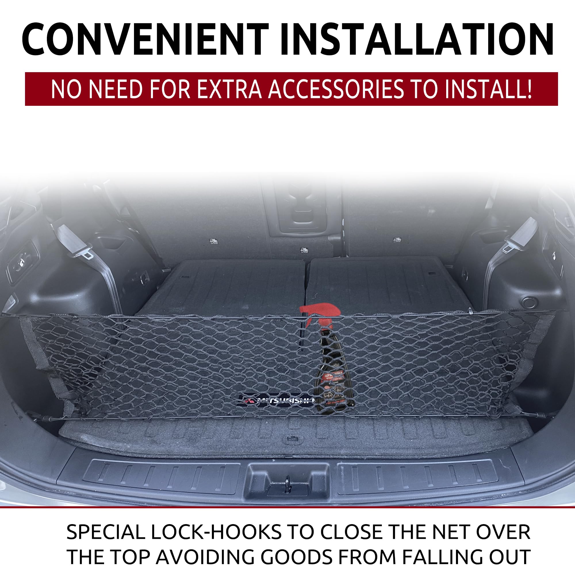 Premium Elastic Trunk Cargo Net for Mitsubishi Outlander 2022-2024 - Envelope Style Mesh Storage Organizer - Universal Fit for SUVs & Crossovers - Secure Luggage & Groceries During Travel