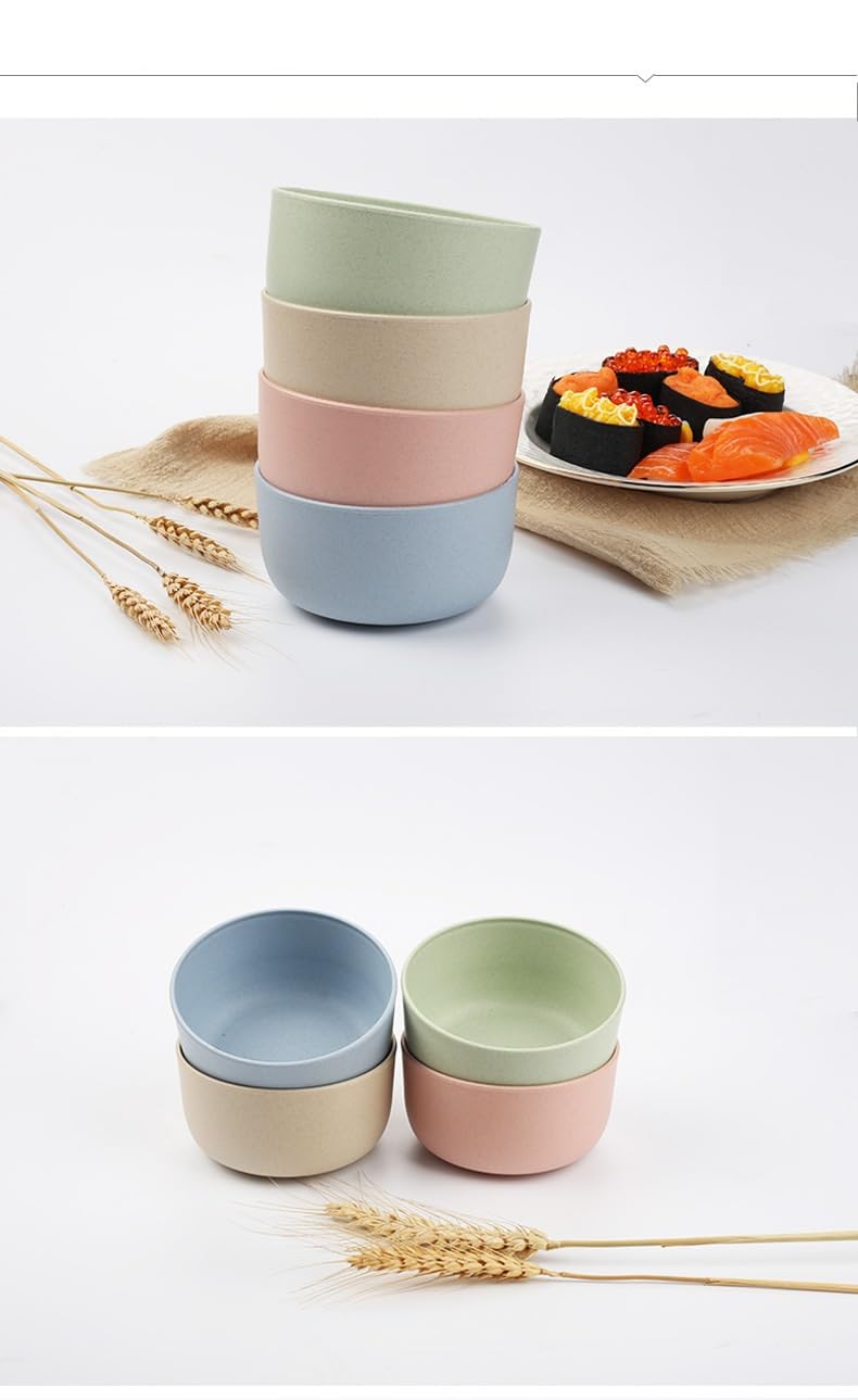 Eco-Friendly Wheat Straw Fiber Bowls - Unbreakable 4-Piece Set for Cereal, Salad & Soup | Dishwasher Safe Mixing & Serving Bowls Made with Rice Husk & Bamboo Fibers | Perfect for Kitchen, Camping & Picnics (Multicolor)