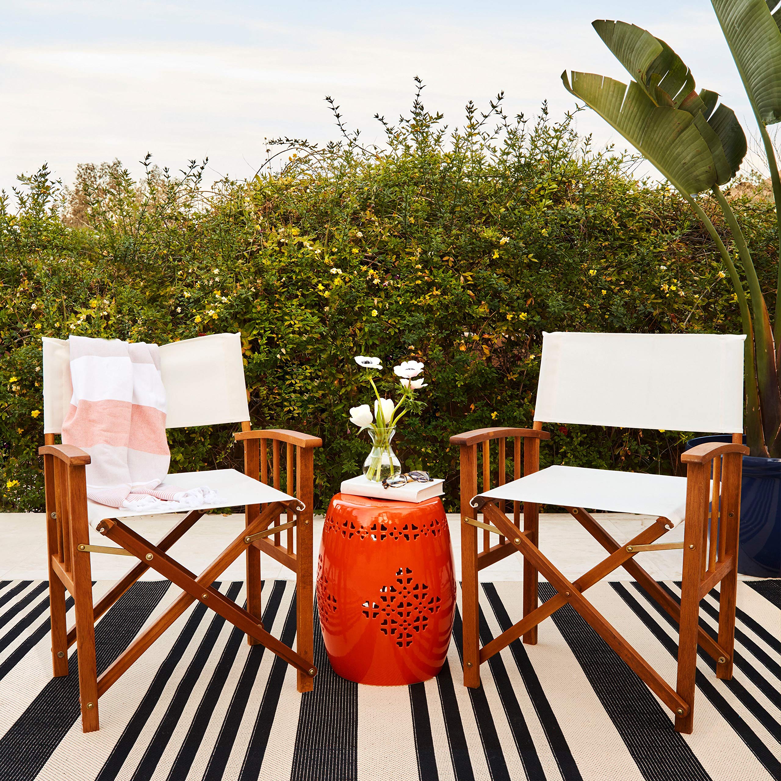Orange Boho Plant Stand - Moroccan Coastal Ceramic Outdoor Stool with Geometric Design for Patio, Deck & Backyard Decor | Perfect for Bohemian Garden, Lawn & Asian-Inspired Outdoor Spaces