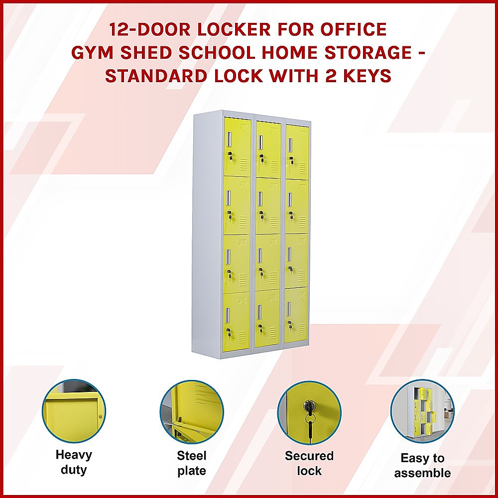 12-Door Locker for Office, Gym, Shed, School & Home Storage - Heavy Duty Standard Lock with 2 Keys - Perfect for Secure Personal Belongings & Equipment Storage