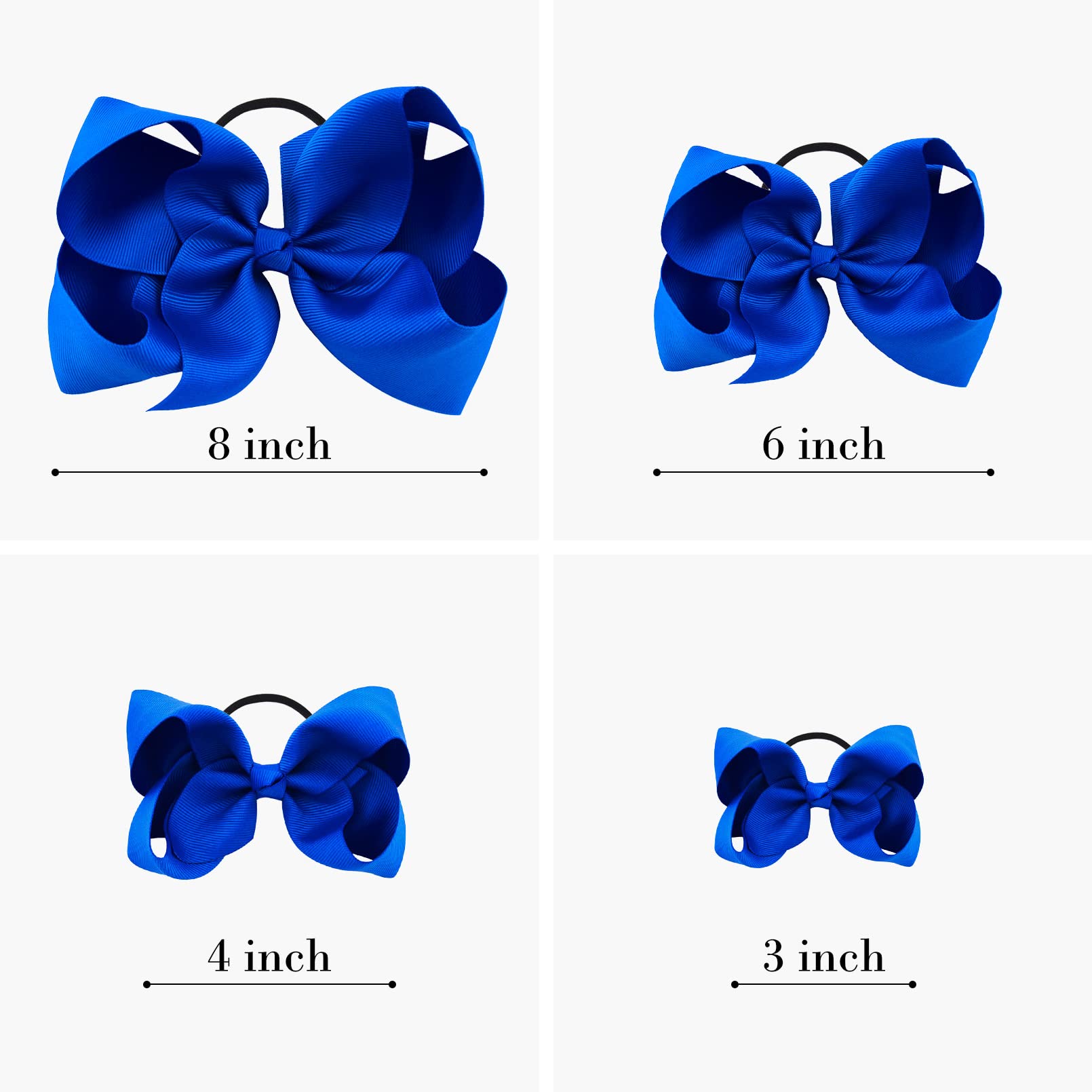 7PCS Blue Hair Bows for Girls - Toddler Elastic Hair Ties, Grosgrain Ribbon Ponytail Holders, Kids Hair Accessories (8