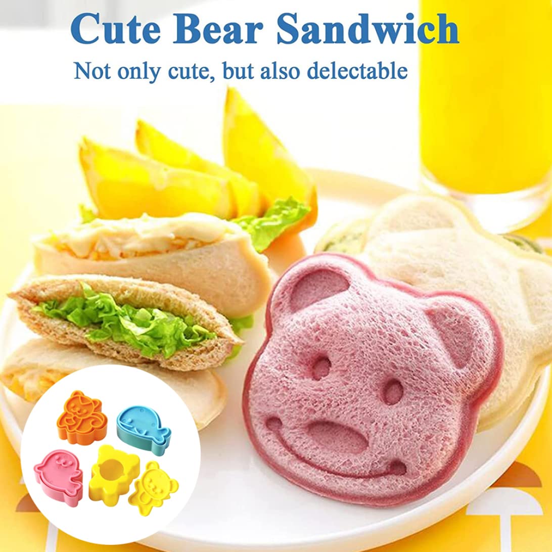 **Mini Cartoon Bear Dolphin Sea Dog Sandwich & Cookie Cutters Set - 4PCs Fun Bread Cutters for Kids, Perfect for School Lunches & Party Snacks**