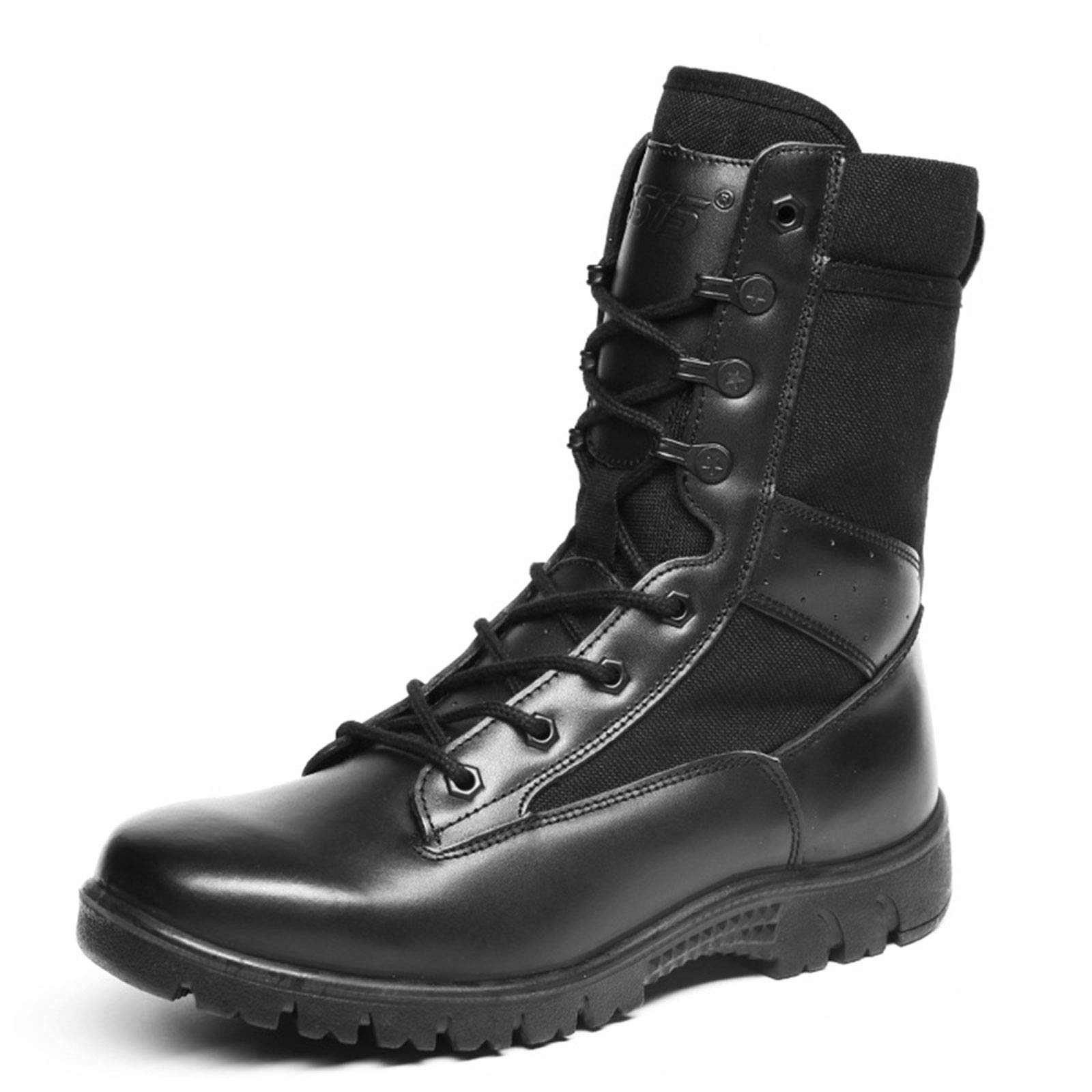Men's Army Military Tactical Boots - Black Leather Waterproof Work Safety Shoes for Spring & Autumn | Durable Casual Boots for Outdoor, Hiking, Work & Everyday Wear | Size 46