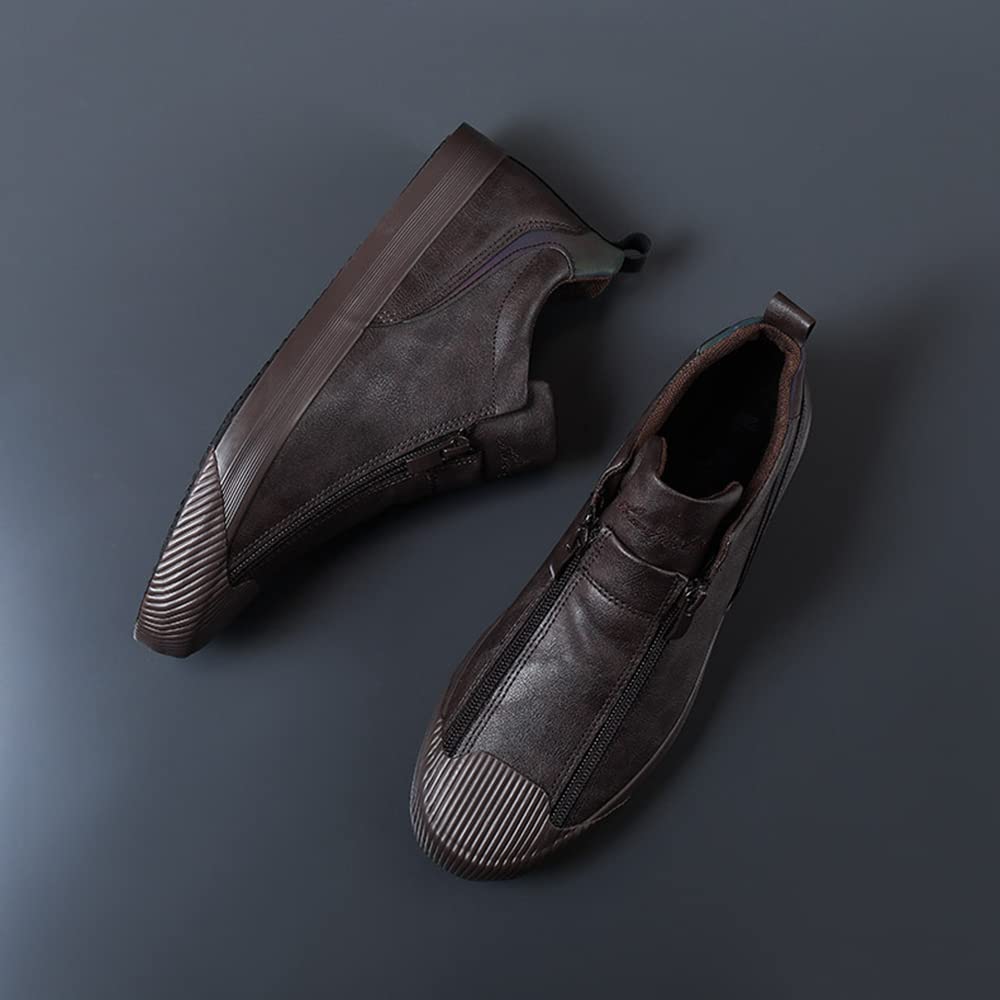Recyphi Men's Genuine Leather Loafers - Slip-On Casual Shoes with Zipper, Comfortable & Breathable for Walking - Perfect for Spring & Autumn Fashion, Office, Travel & Daily Wear