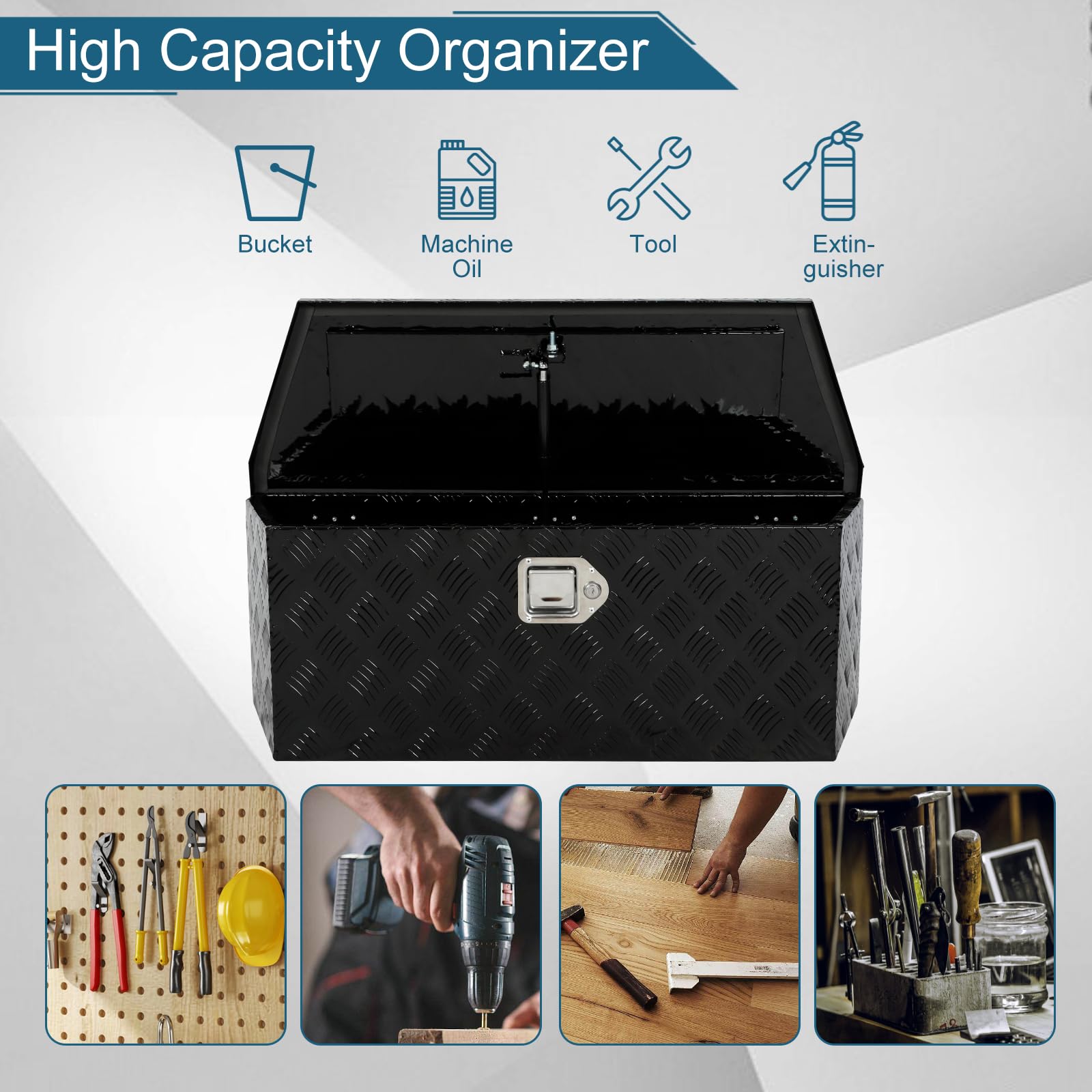 35 X 12 X 12 Inch Black Heavy Duty 5-Bar Tread Aluminum Trailer Tongue Box - Secure Pickup Truck Tool Storage Organizer with Lock & Keys - Perfect for RV, Boat, ATV & Outdoor Equipment Organization