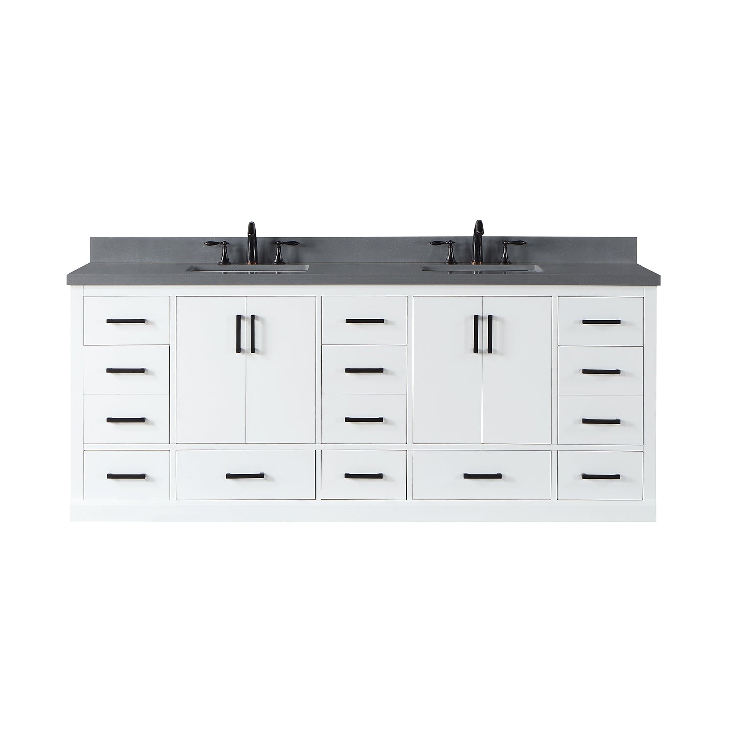Monna 84 Inch Double Bathroom Vanity Set with Aosta White Composite Stone Countertop - Modern Bathroom Storage Solution for Master Bath & Guest Bathrooms